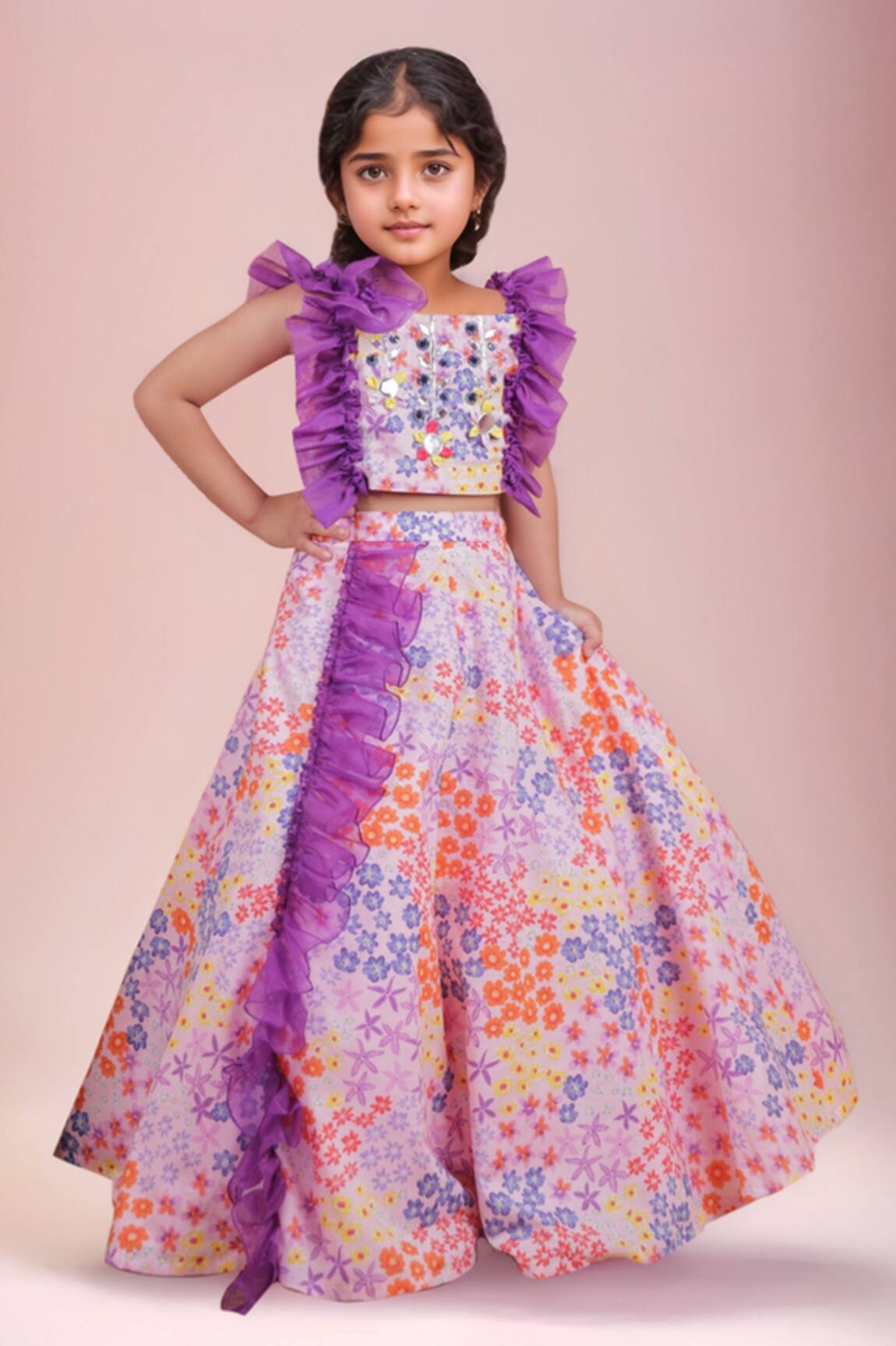Turqidz By Shweta Aggarwal Multi Color Hand Embroidered Skirt Set 