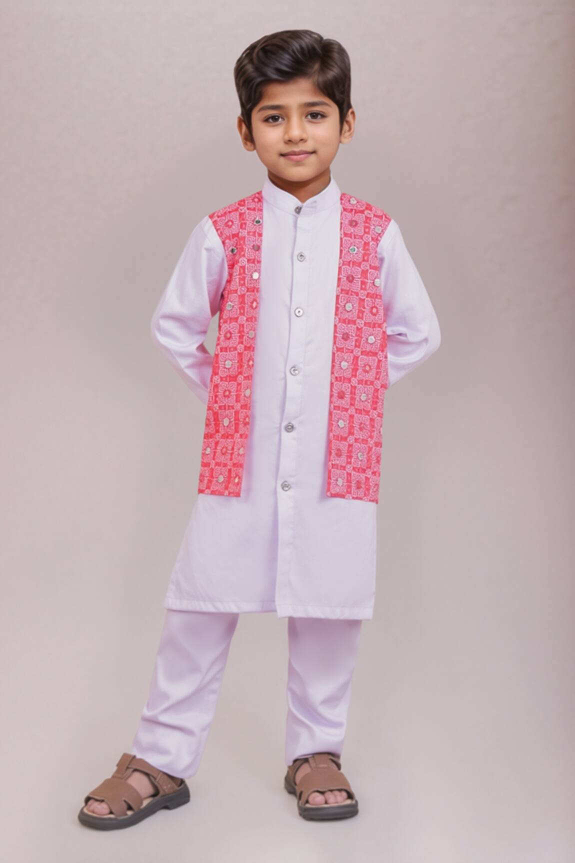 Turqidz By Shweta Aggarwal Red Hand Embroidered Boys Bundi & Kurta Set 