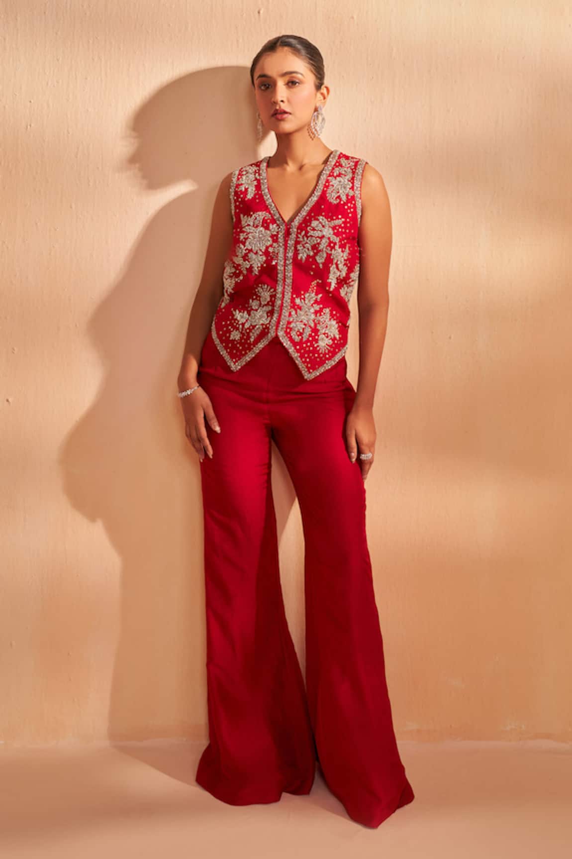 Aakansha Gupta Embroidered Red Dusk-Cord Set 