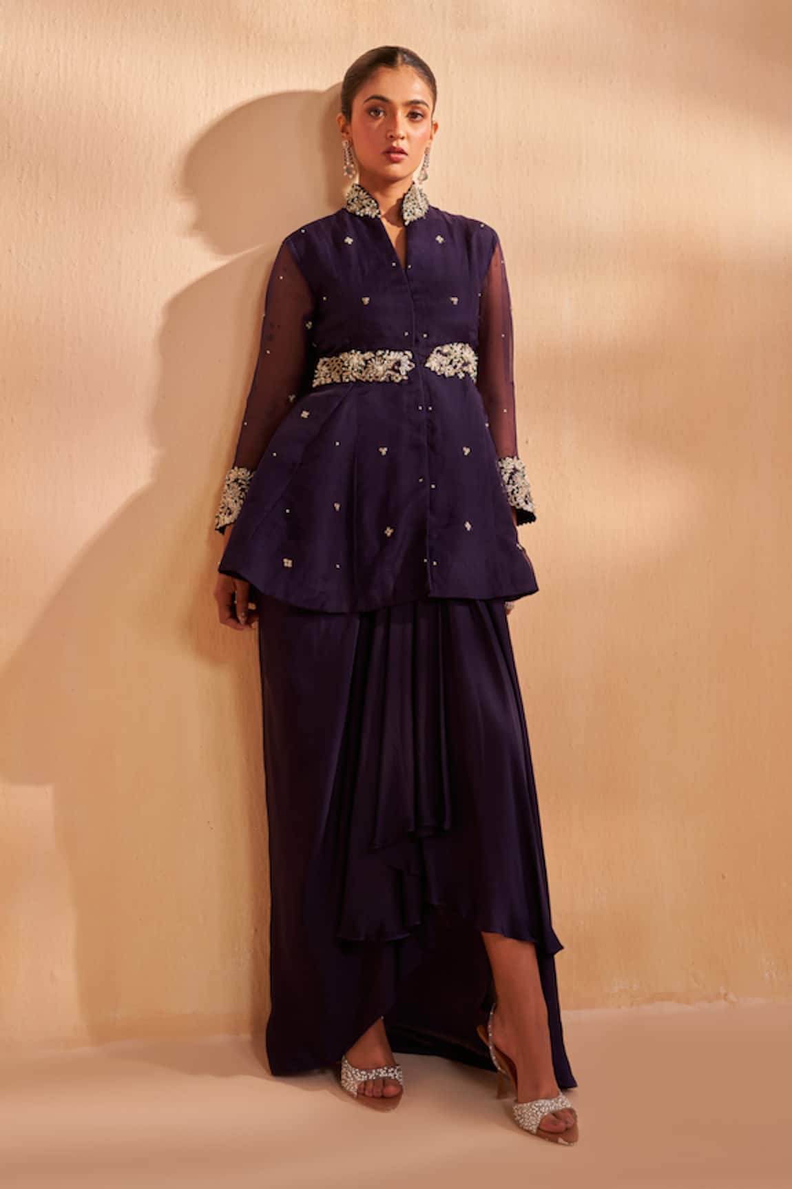 Aakansha Gupta Dark Blue Peplum Top & Skirt Set 