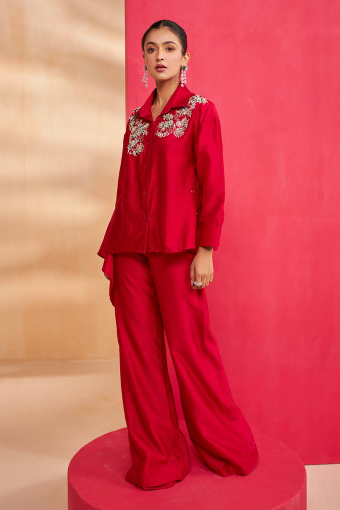 Aakansha Gupta Red Chanderi Designer Co-ord Set 
