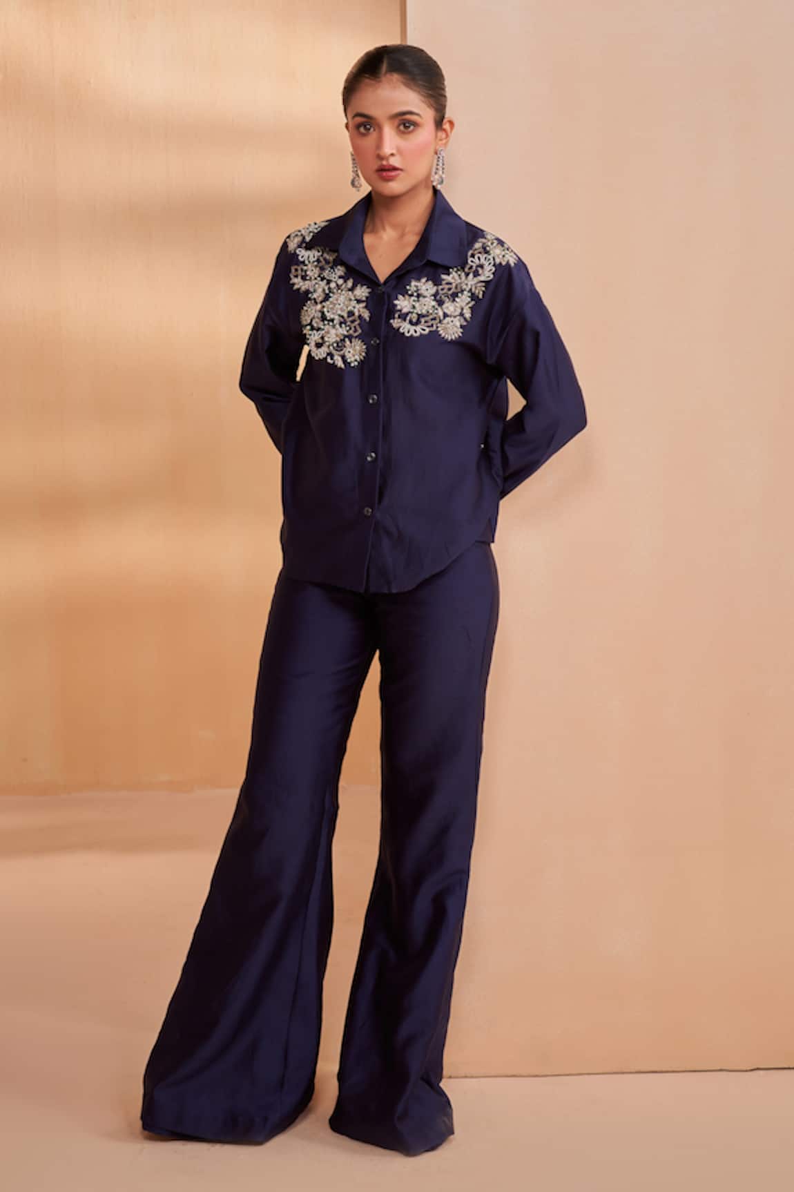 Aakansha Gupta Dark Blue Chanderi Tonic Co-ord Set 