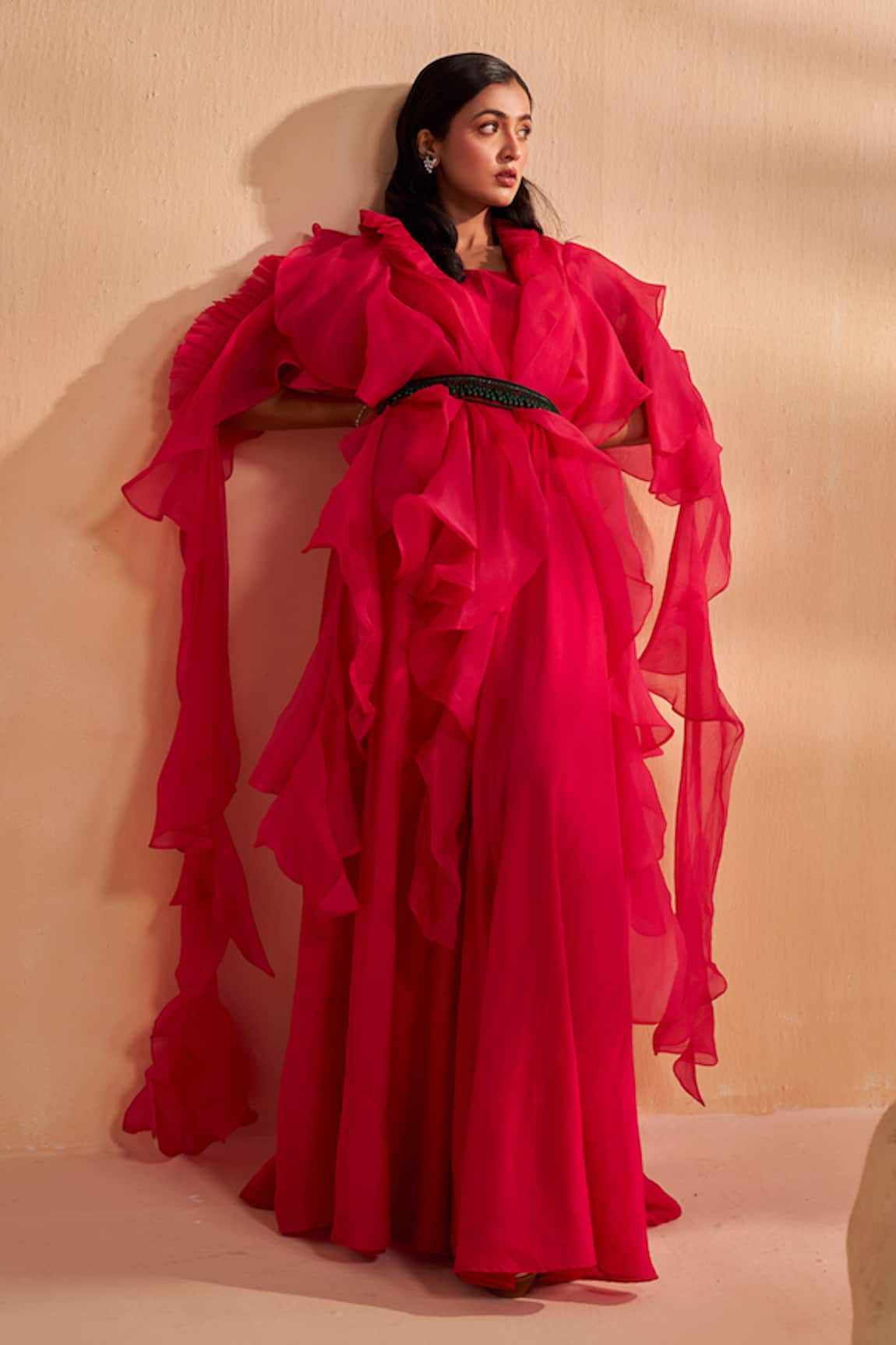 Aakansha Gupta Elowen Pink Cape Gown Set 