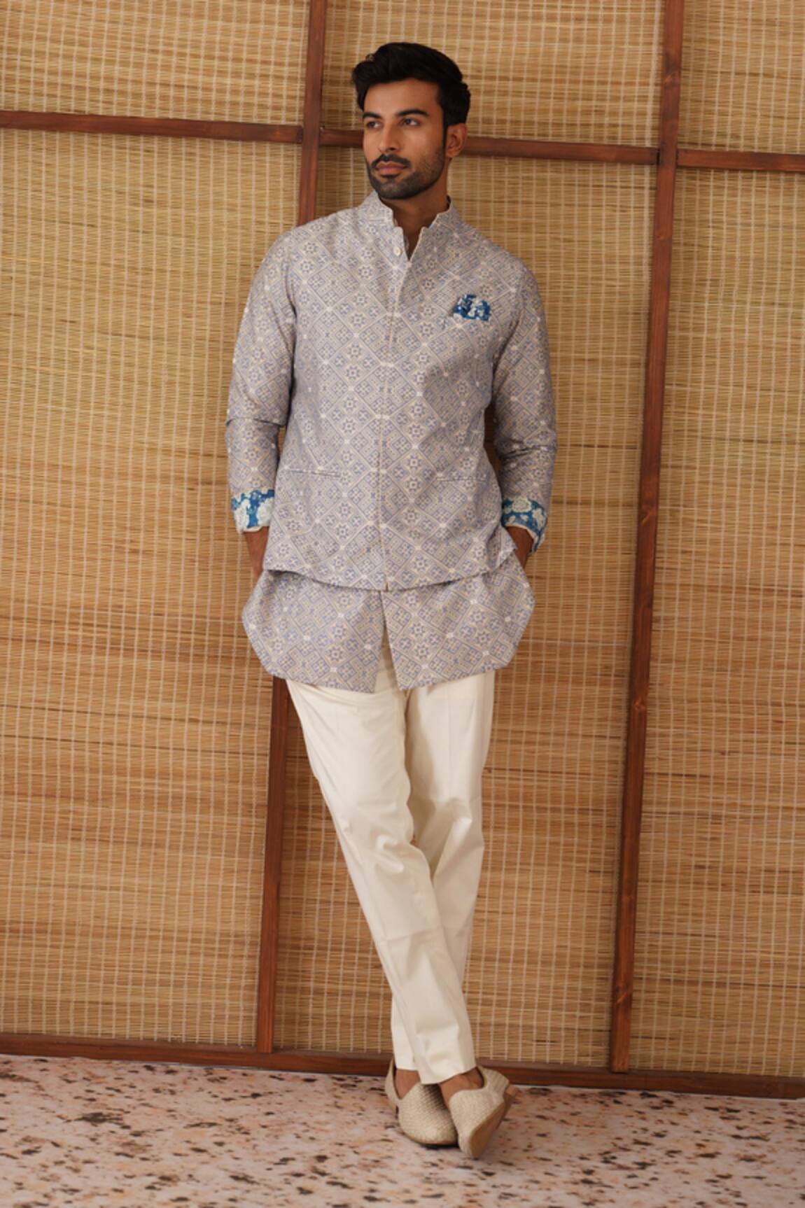 Arjan Dugal Diamond Jaal Print Nehru Jacket Set 