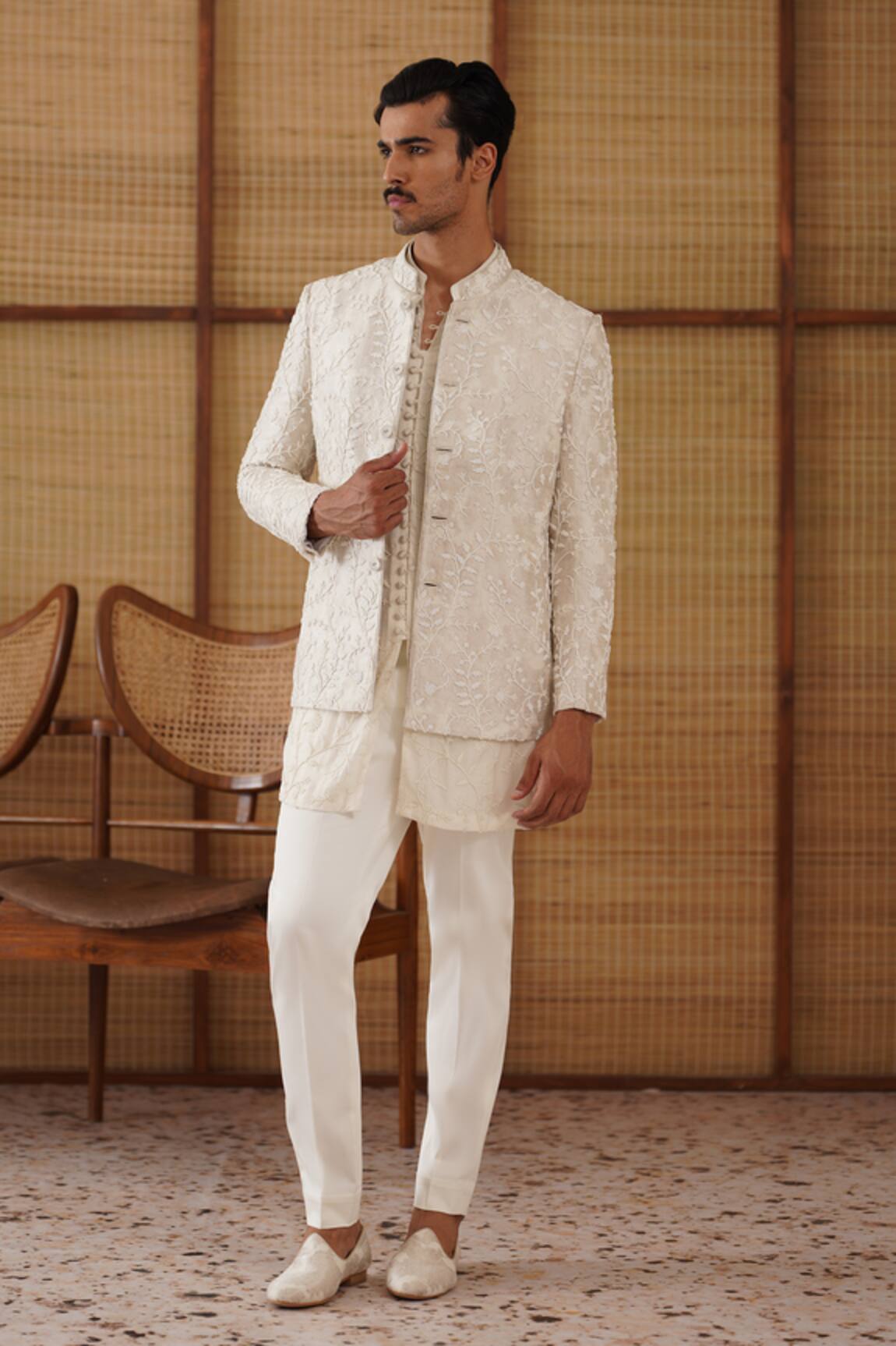 Arjan Dugal Beads Banarasi Nehru Jacket Set 
