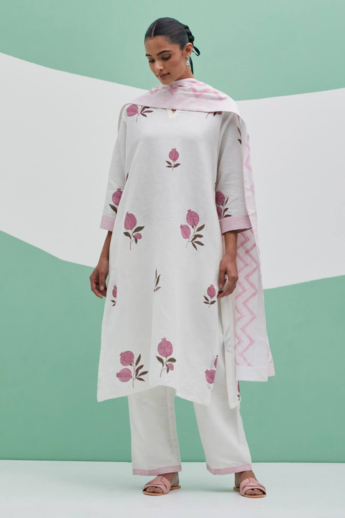 Priya Chaudhary Block Print Linen Kurta Set 
