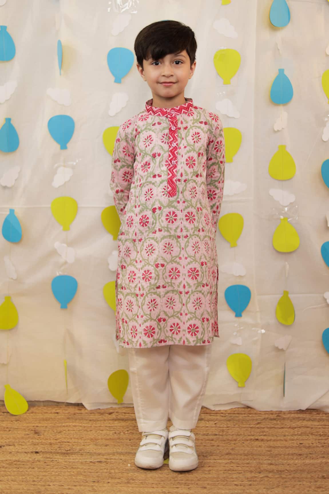 Tiny Colour Pink Block Printed Kurta Set 