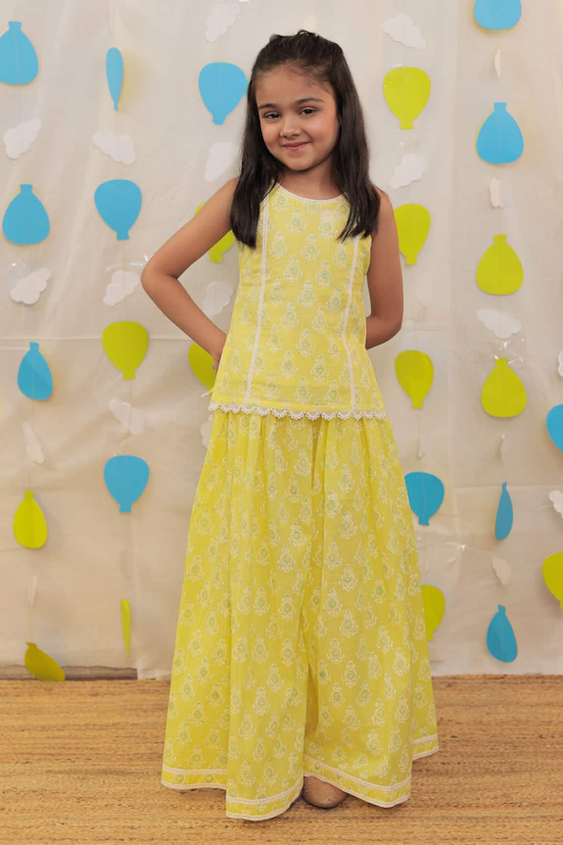 Tiny Colour Yellow Block Printed Kurta & Sharara Set 