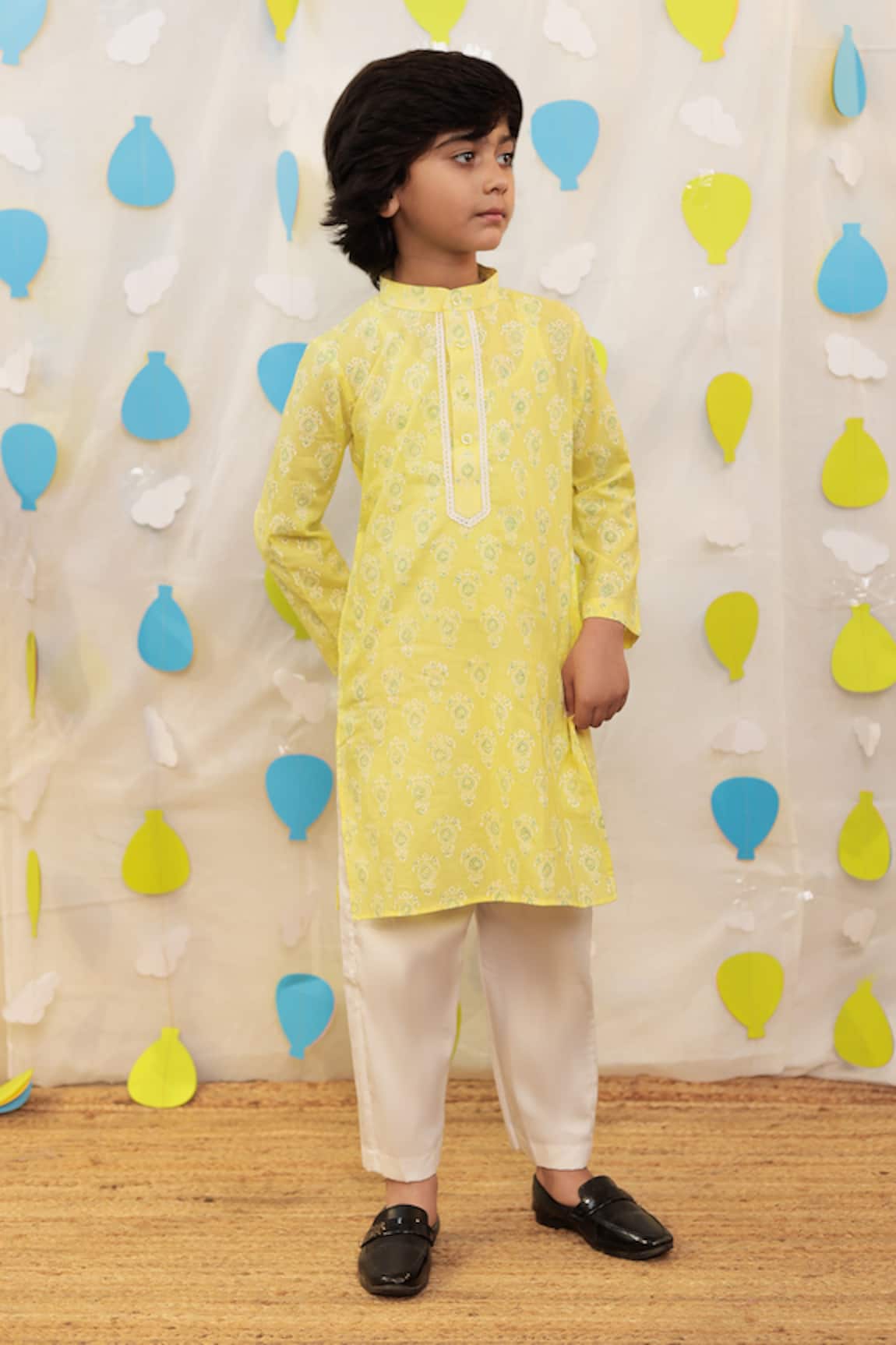 Tiny Colour Block Printed Yellow Kurta Set 