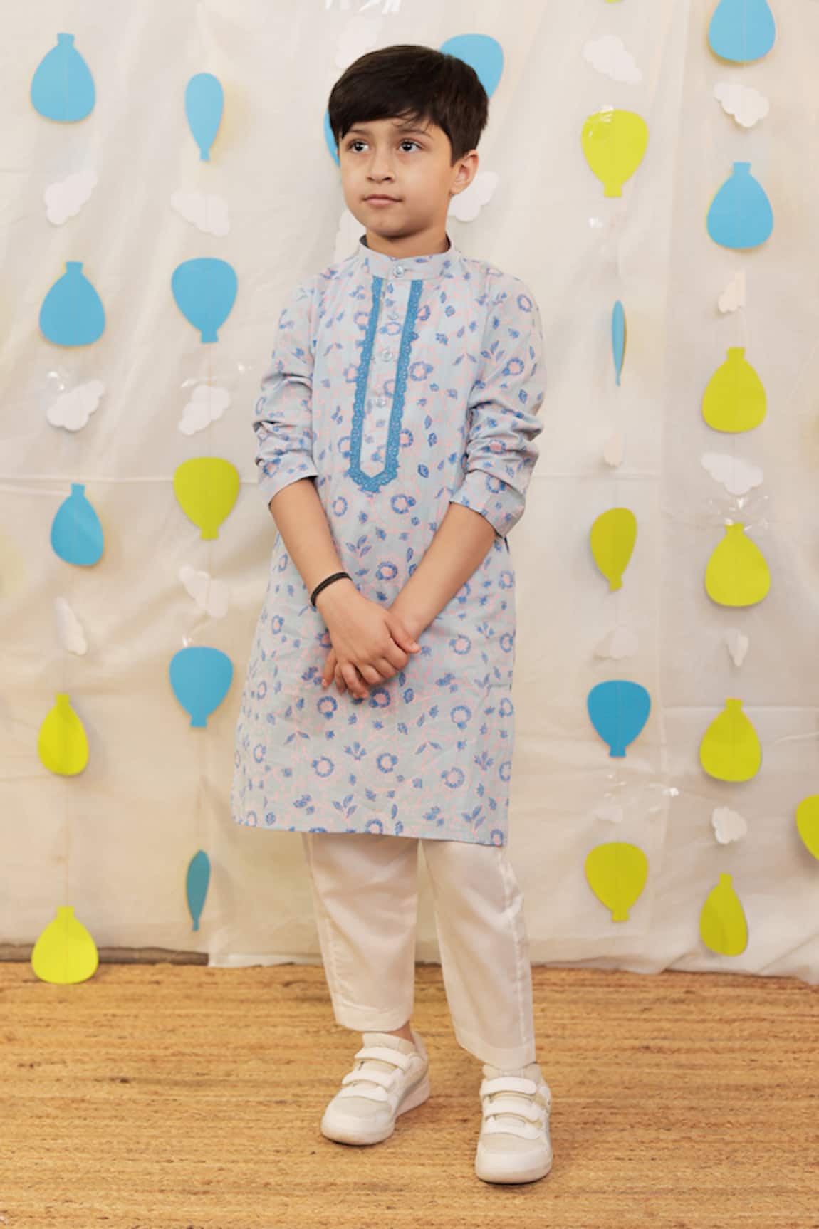 Tiny Colour Blue Block Printed Kurta Set 