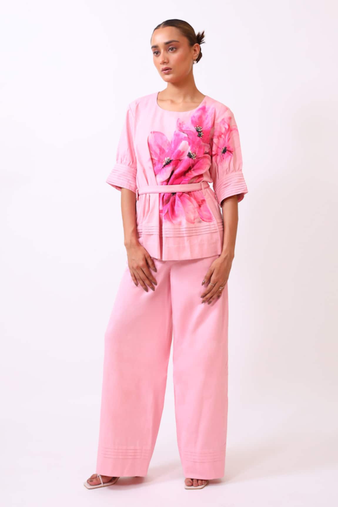 Baani Khurana Floral Print Cotton Linen Top & Pant Set 