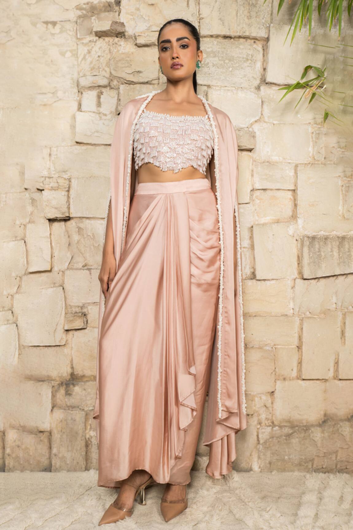 J By Jannat Dust Rose Pink Embroidered Cape Set 