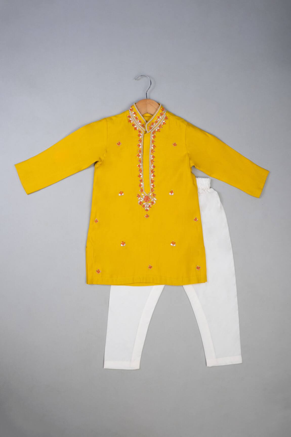 Lil Angels Mustard Knot Embroidered Kurta Set 