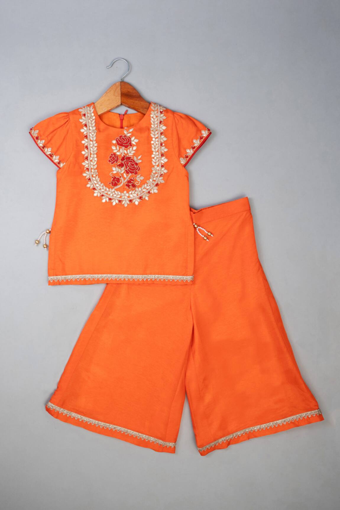 Lil Angels Orange Knot Embroidered Palazzo Set 