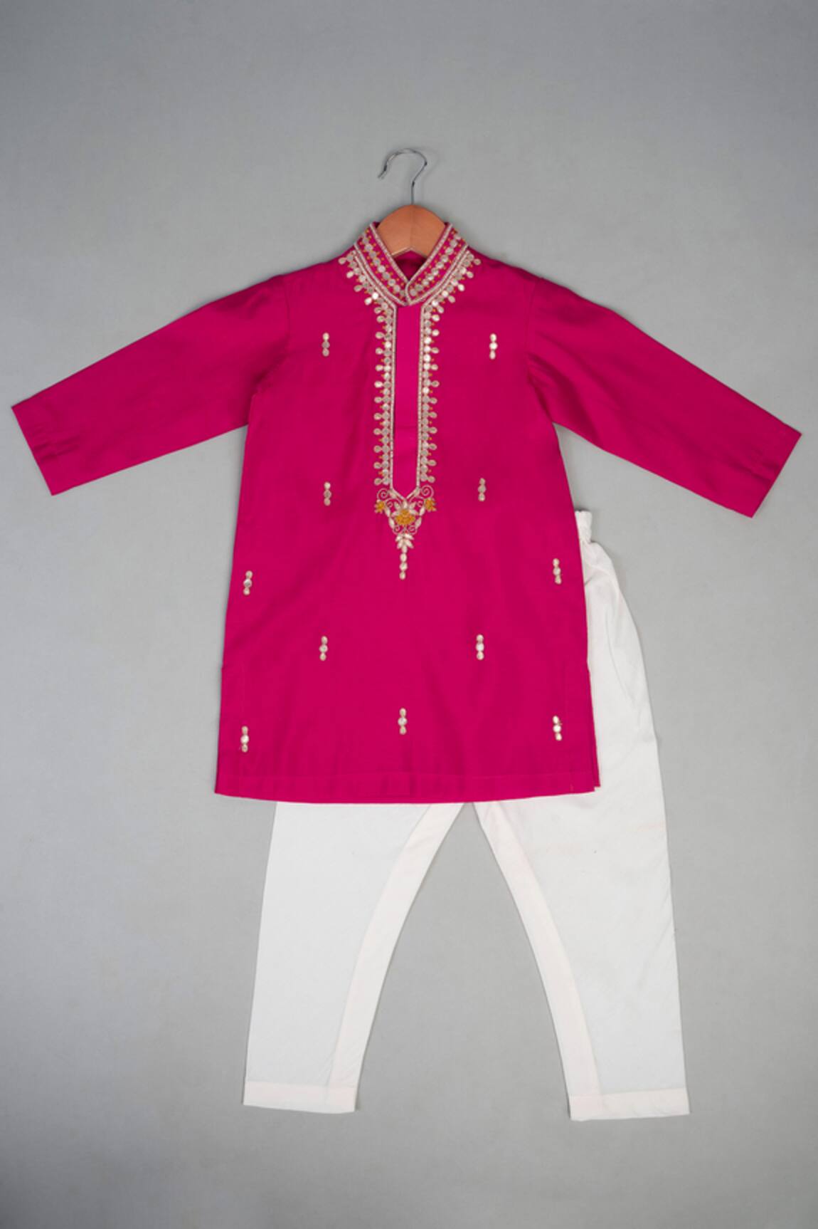 Lil Angels Pink Knot Embroidered Kurta Set 
