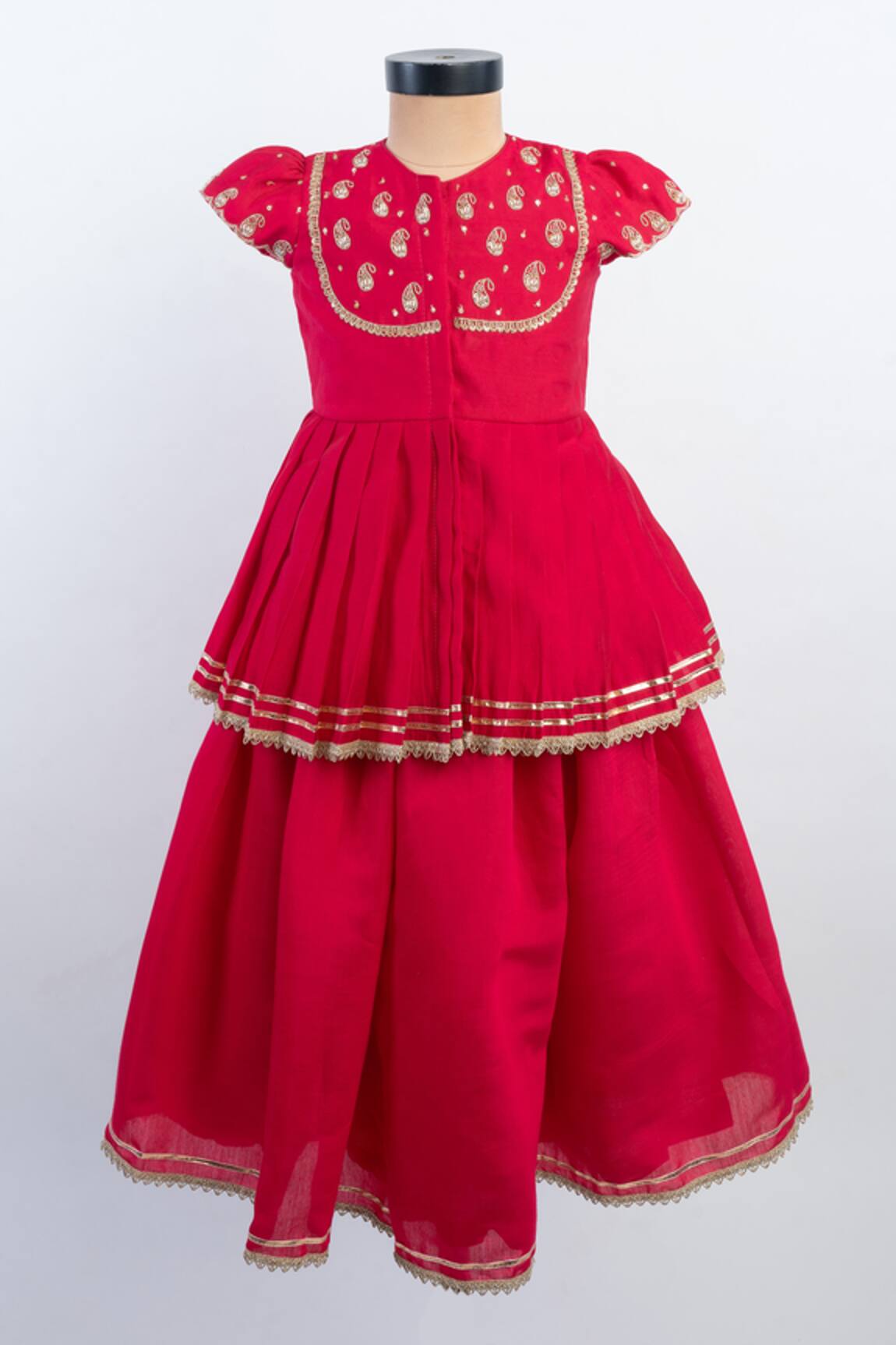 Lil Angels Pink Kairi Peplum Top & Lehenga Set 