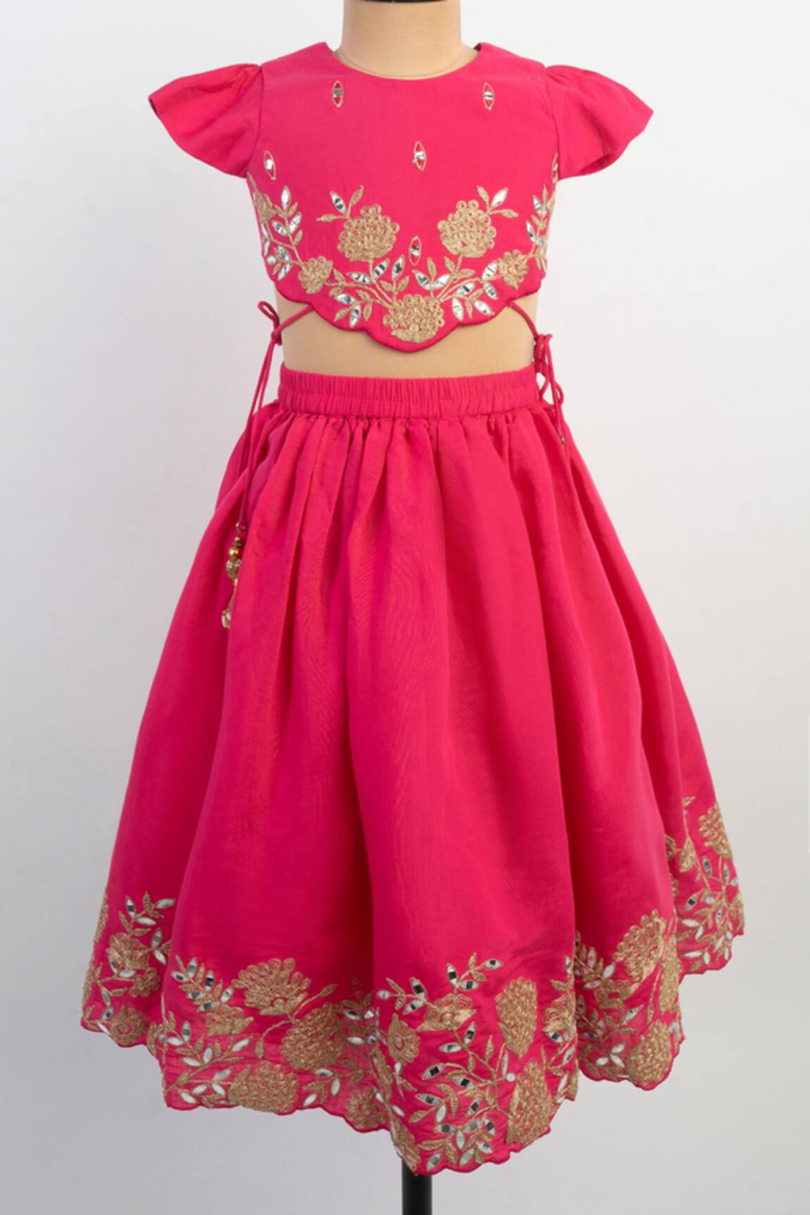 Lil Angels Pink Thread Embroidered Lehenga & Blouse Set 