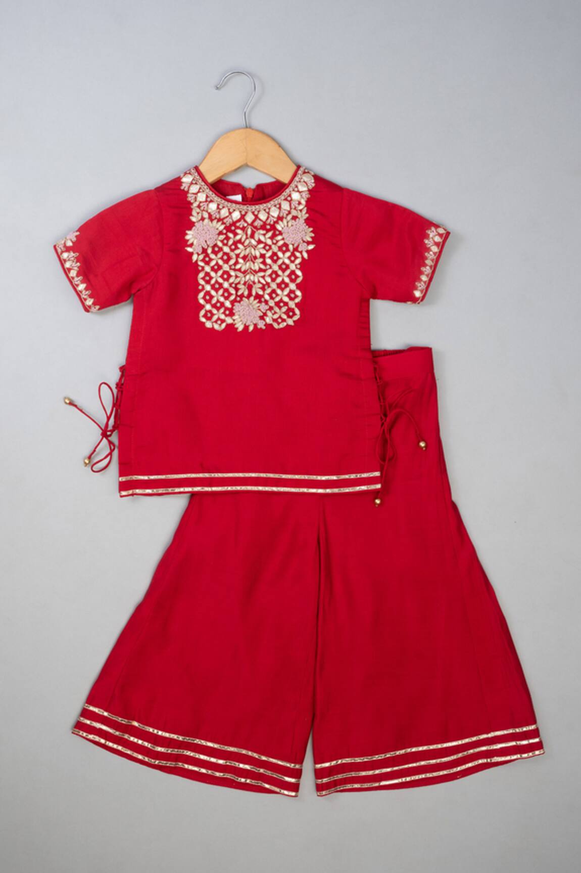 Lil Angels Red Knot Embroidered Palazzo Set 
