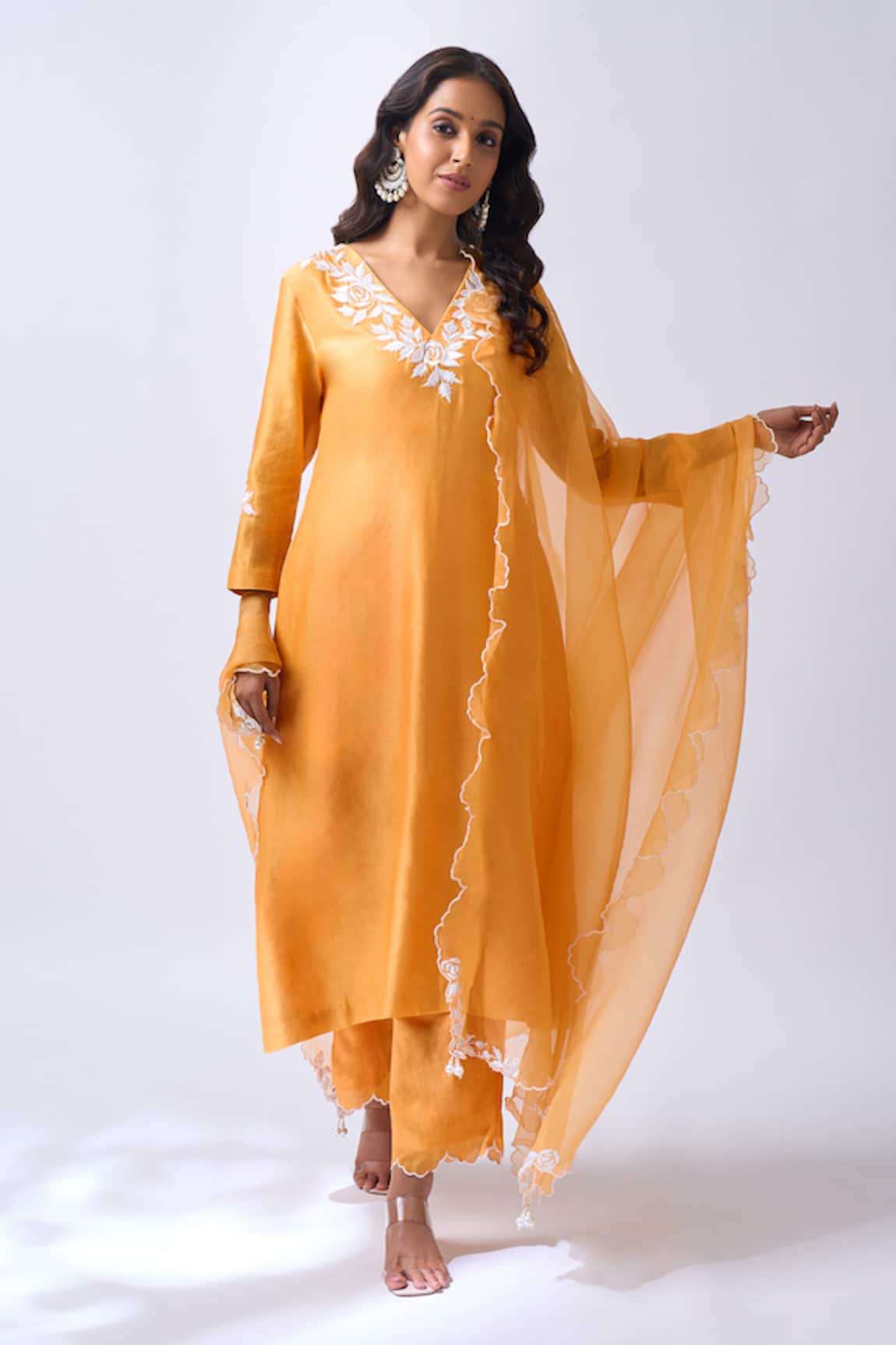 House Of Pink Light Orange Chanderi Kurta Set 