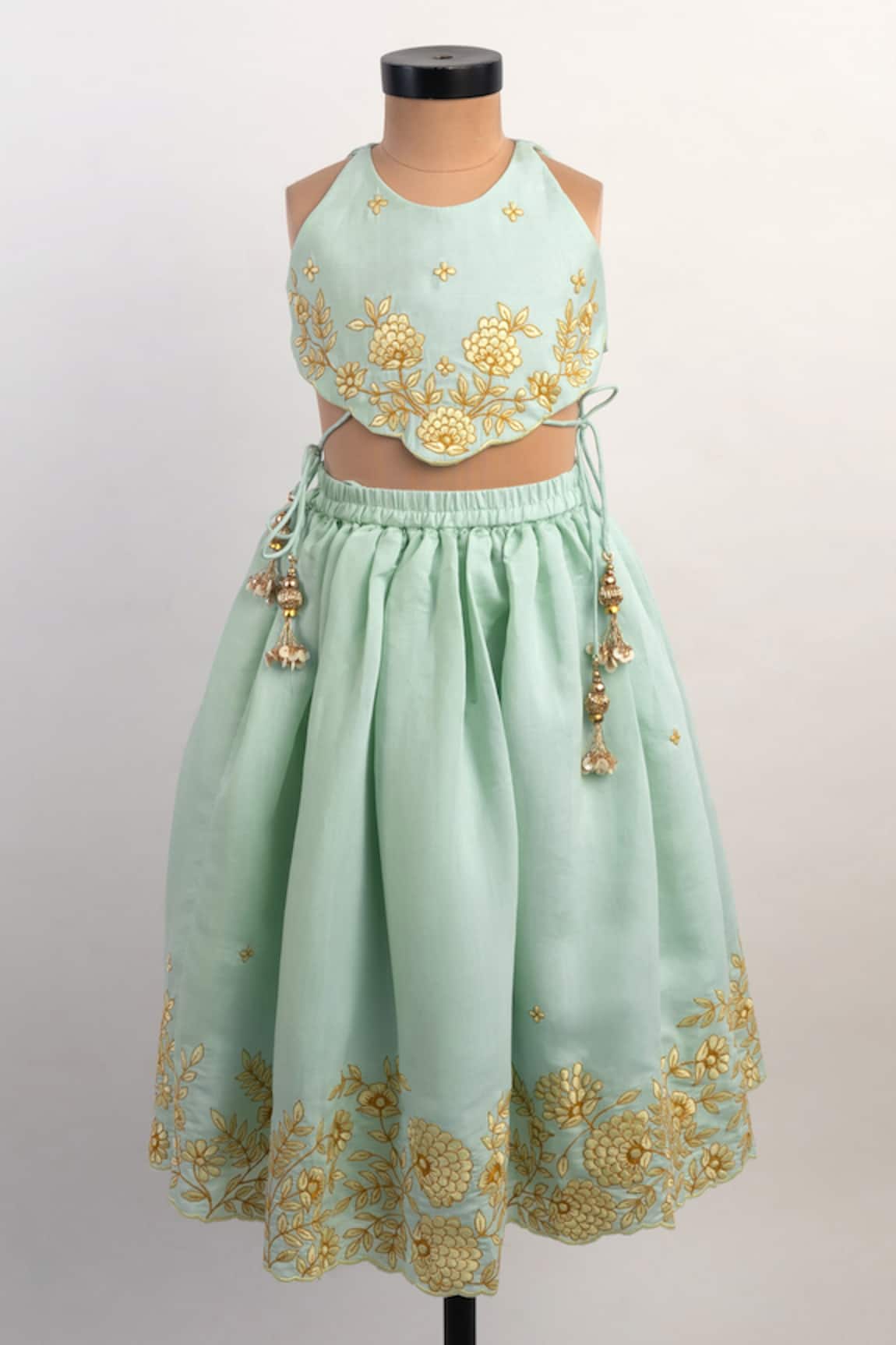 Lil Angels Blue Thread Embroidered Lehenga & Blouse Set 