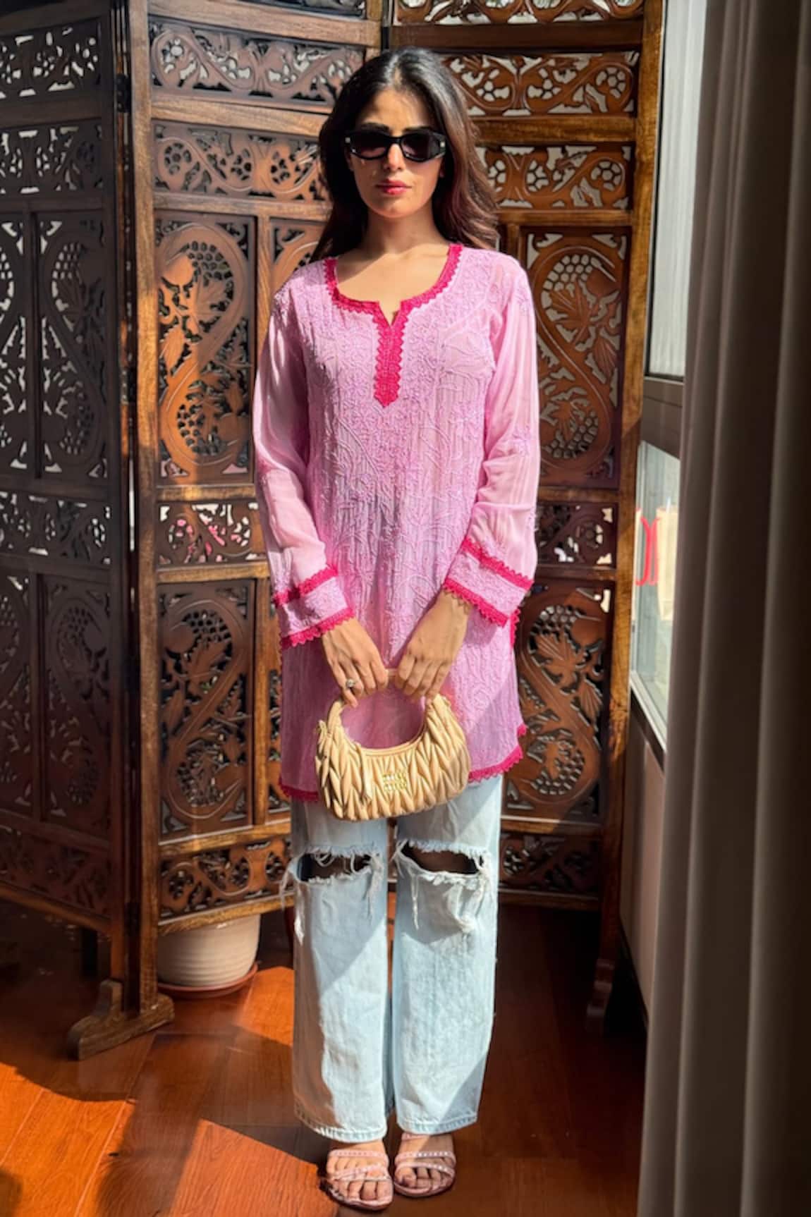 Label Aishwaryrika Flora Rose Chikankari Short Kurta 