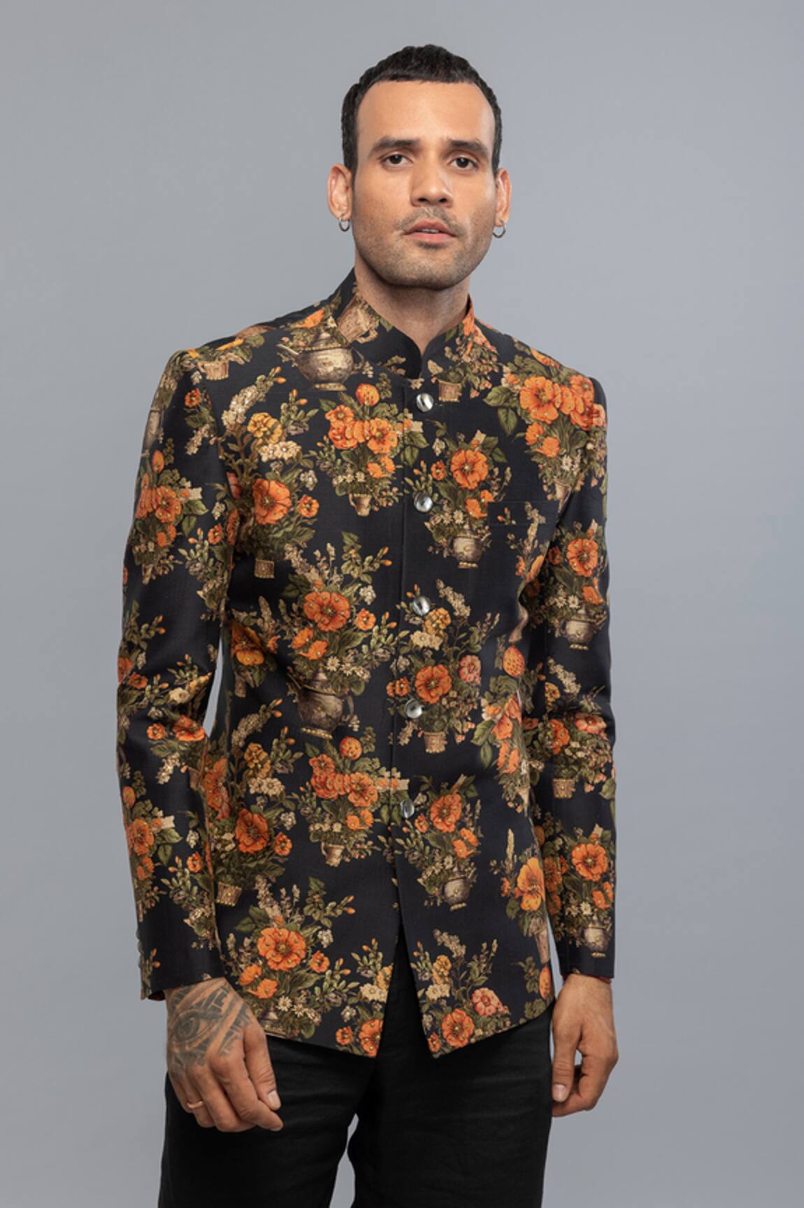Rohit Bal Printed Black Bandhgala 