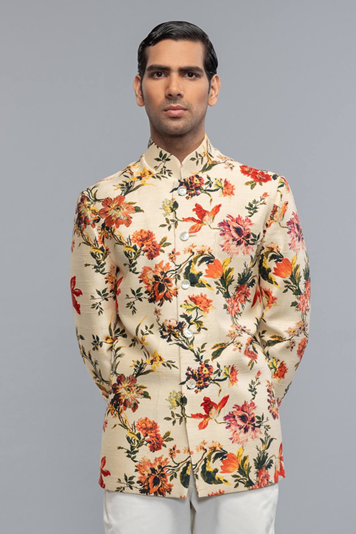 Rohit Bal Floral Printed Ivory Bandhgala 