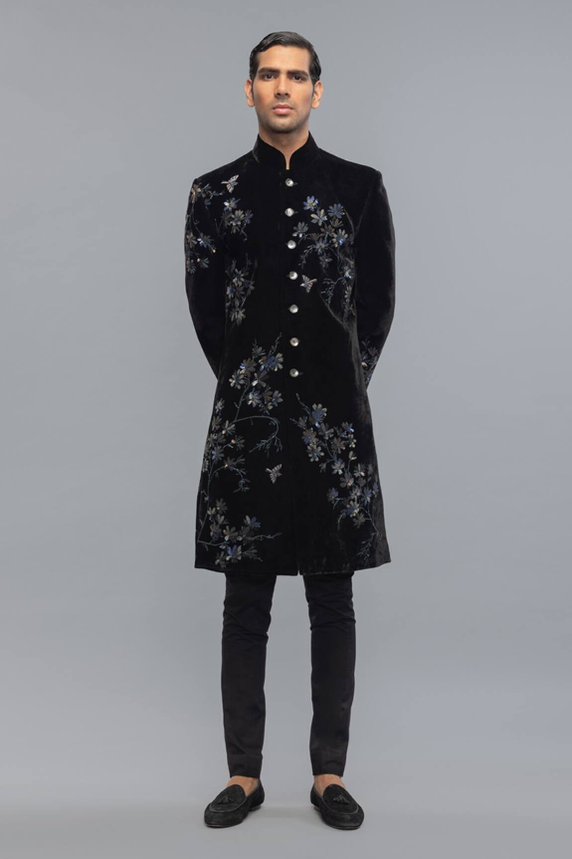 Rohit Bal Black Matka Silk Designer Sherwani