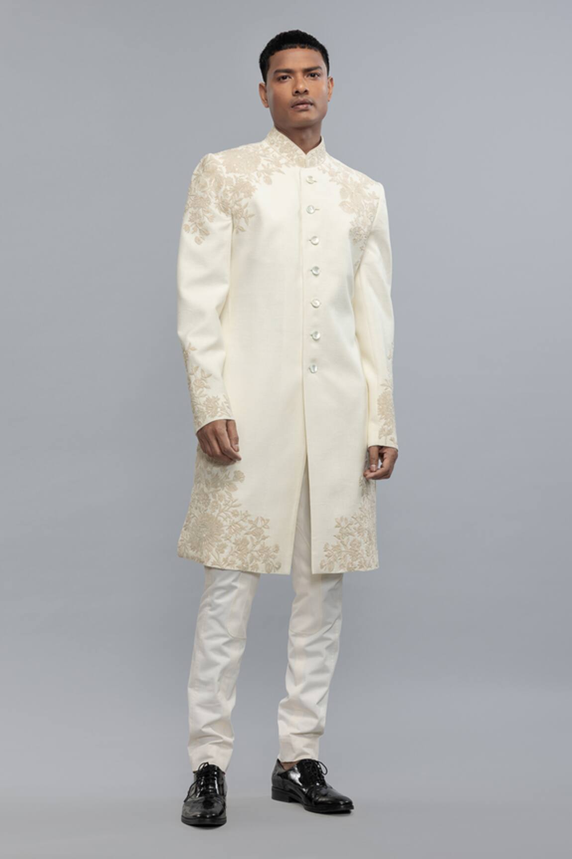 Rohit Bal Ivory Embroidered Matka Silk Sherwani 