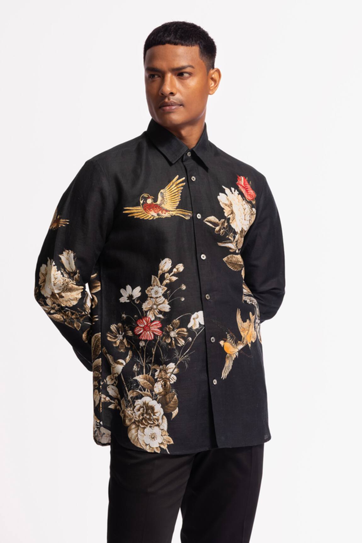 Rohit Bal Black Embroidered Designer Shirt 