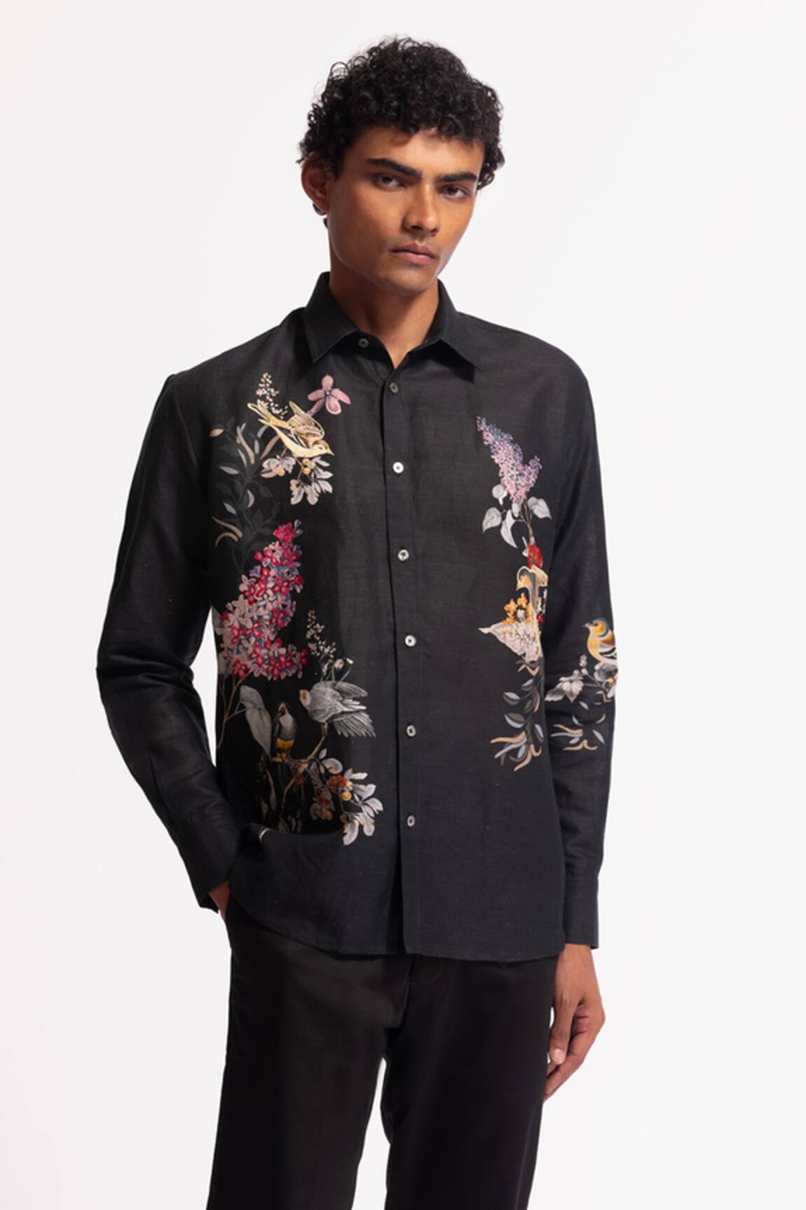 Rohit Bal Black Embroidered Designer Shirt 