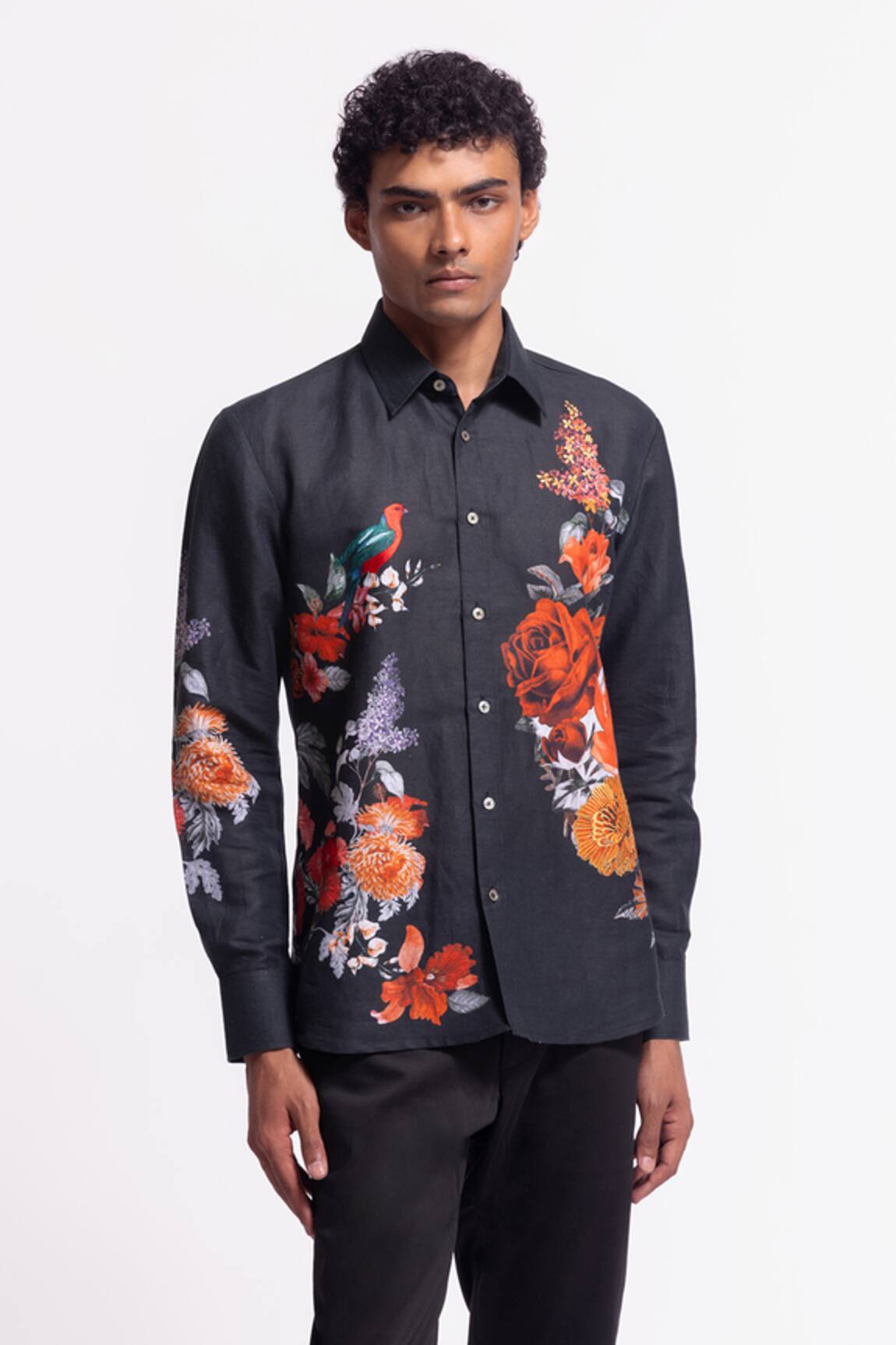 Rohit Bal Black Embroidered Designer Shirt 