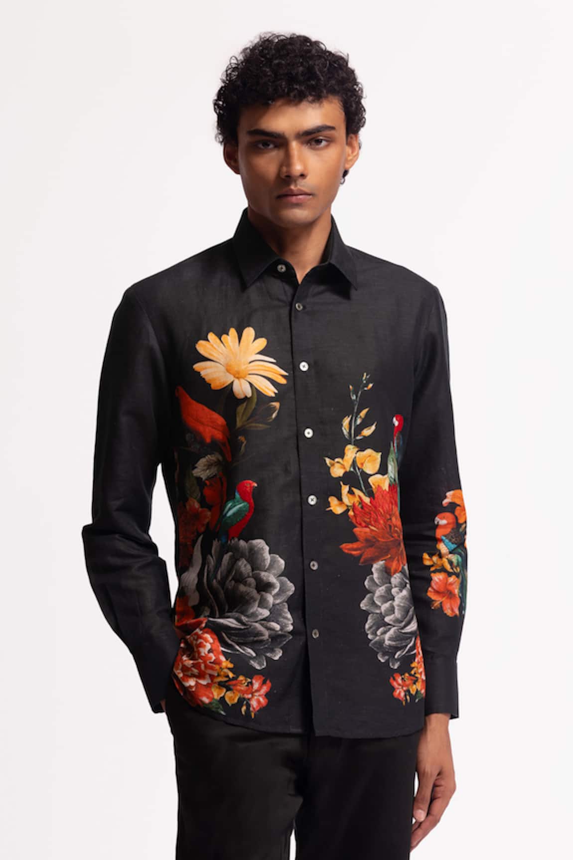 Rohit Bal Black Embroidered Designer Shirt 