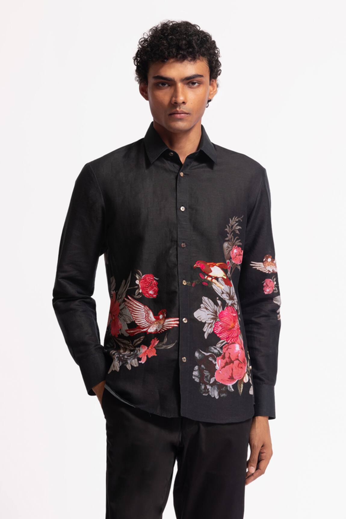 Rohit Bal Black Embroidered Designer Shirt 