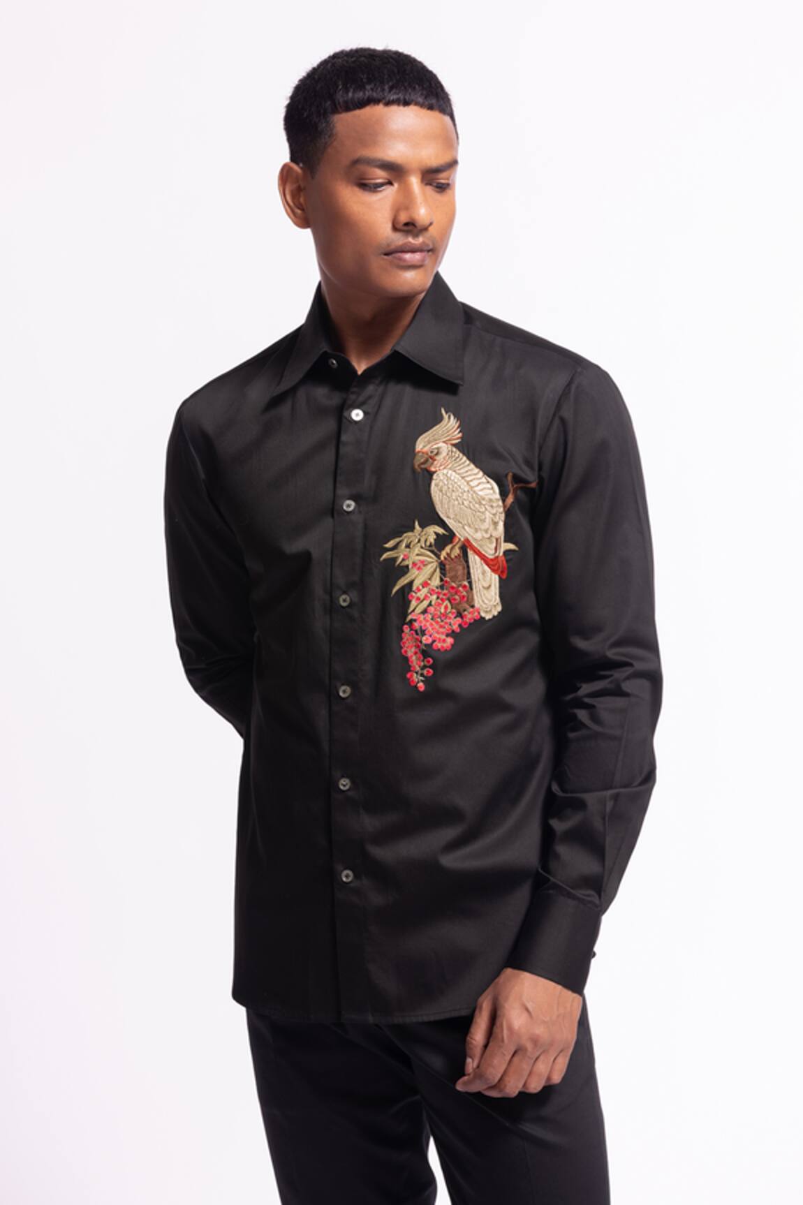 Rohit Bal Black Embroidered Poplin Shirt 