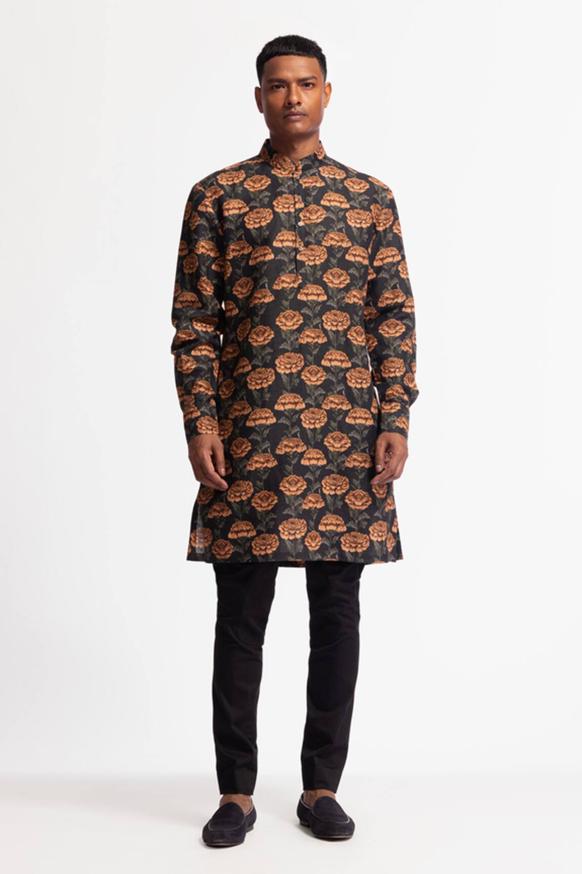 Rohit Bal Black Chanderi Designer Kurta Pant Set 