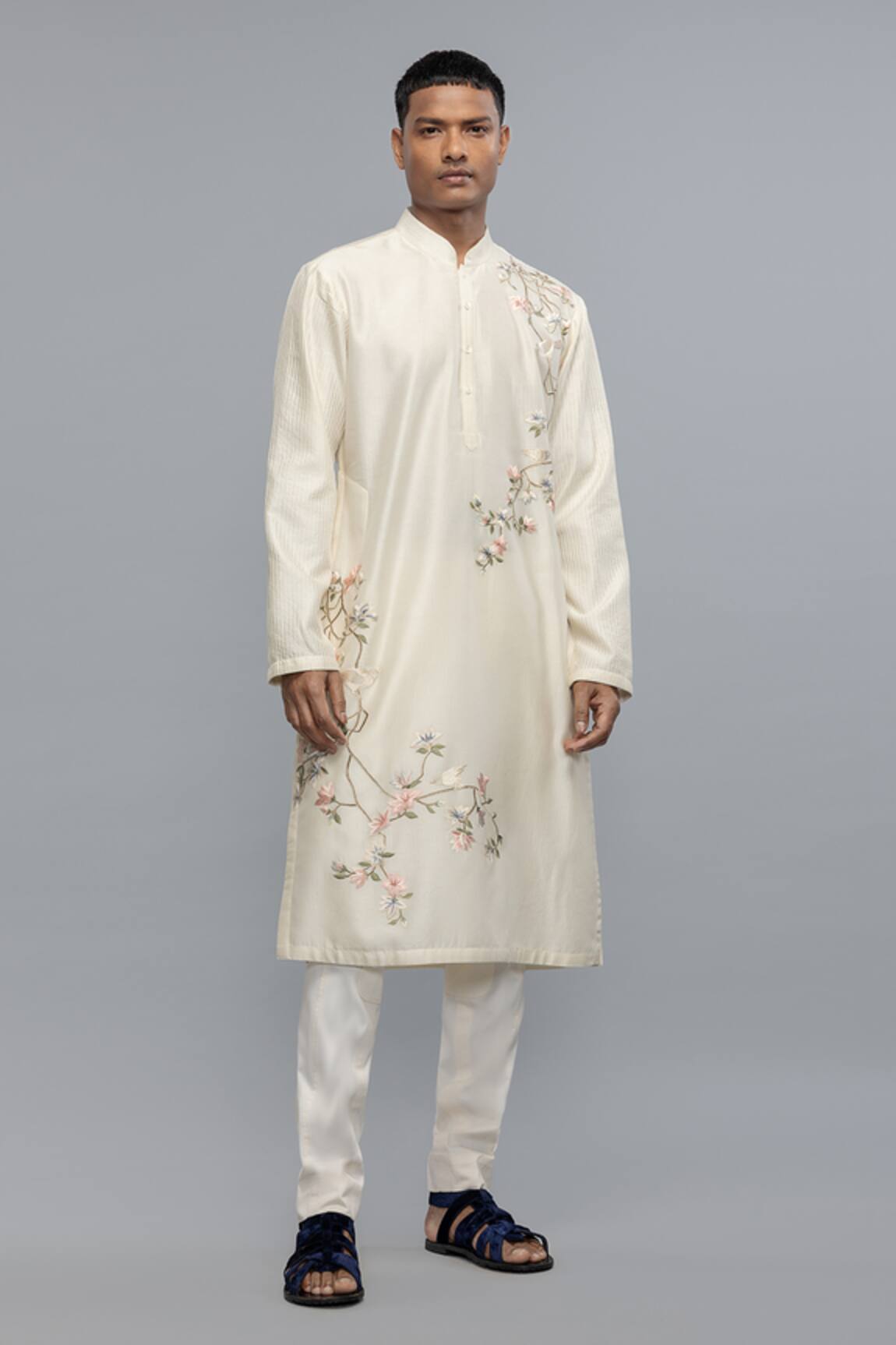 Rohit Bal Ivory Chanderi Embroidered Kurta Set 