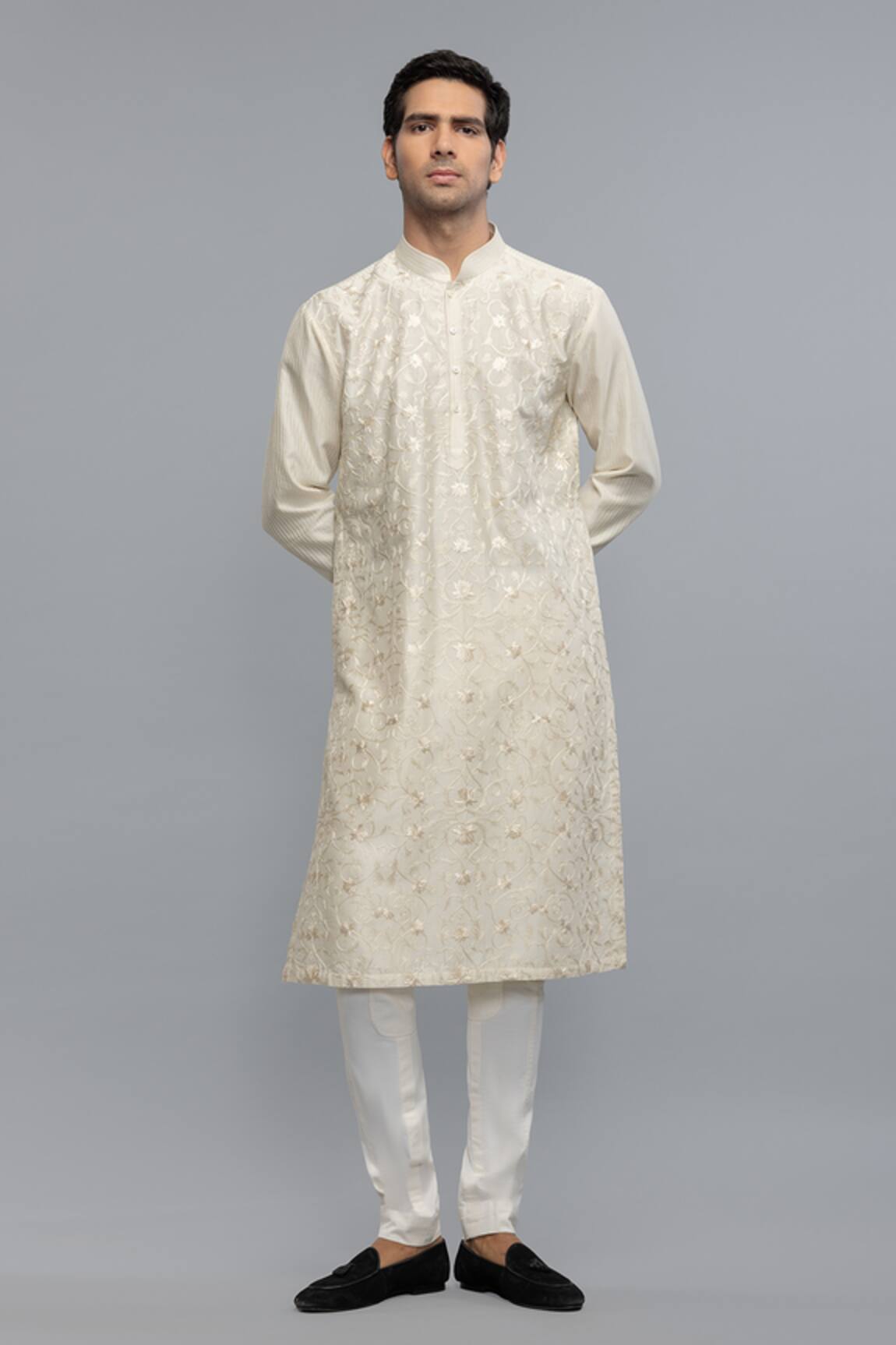 Rohit Bal Ivory Embroidered Chanderi Kurta Set 
