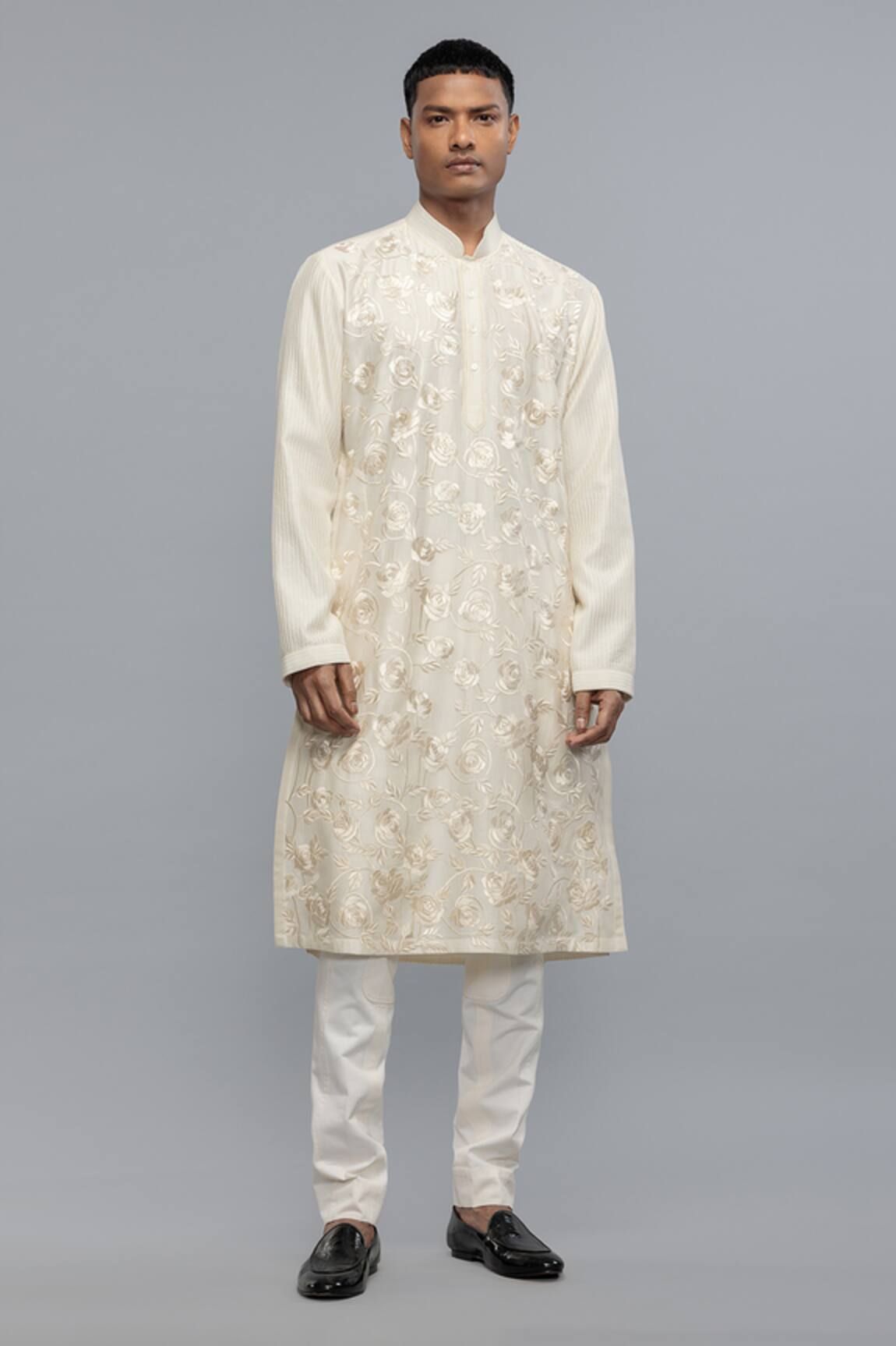 Rohit Bal Ivory Embroidered Chanderi Kurta Set 