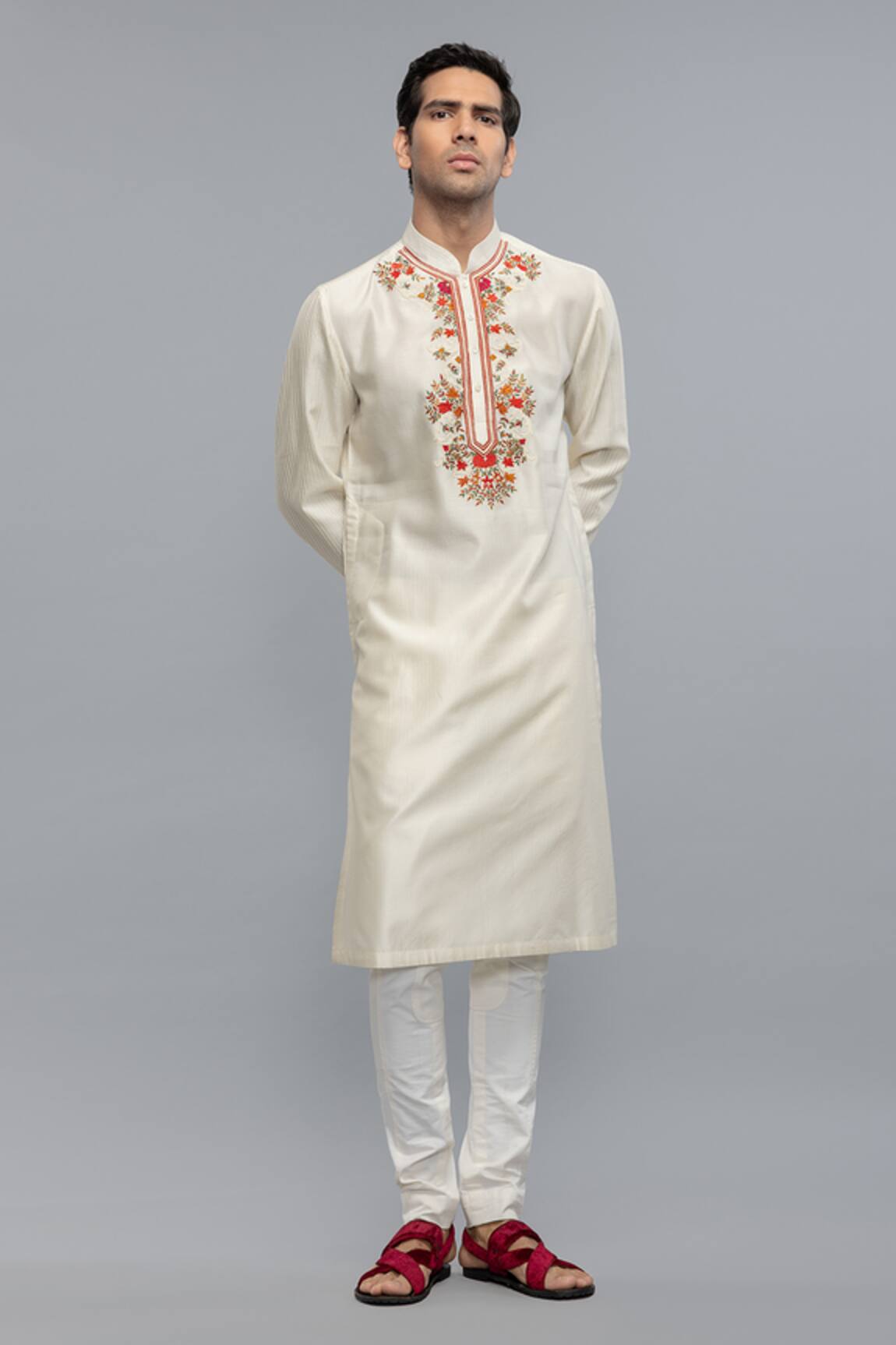 Rohit Bal Ivory Embroidered Chanderi Kurta Set 