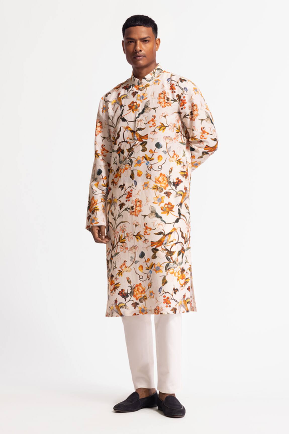 Rohit Bal Floral Printed Dupion Silk Kurta Set 