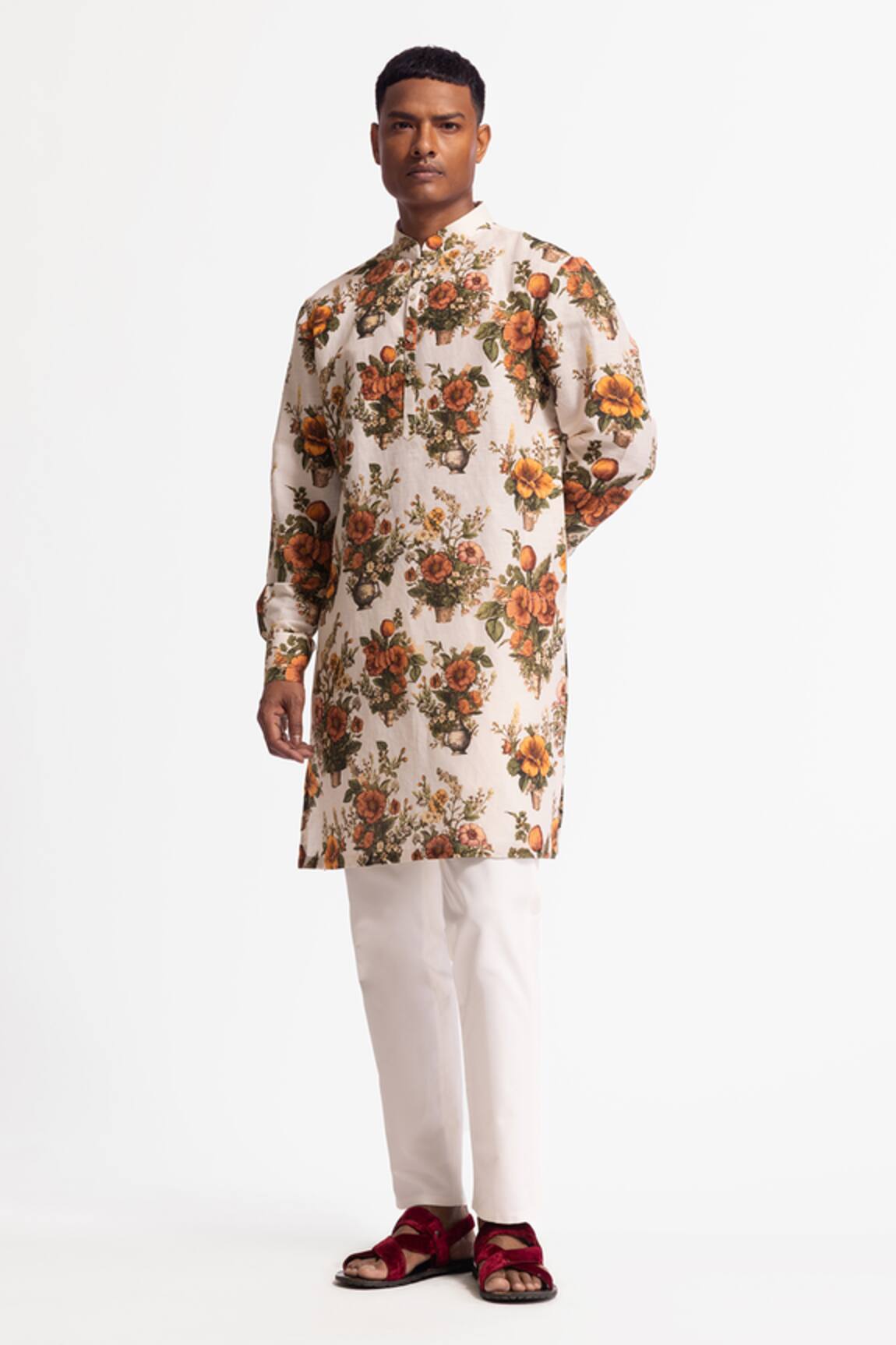 Rohit Bal Floral Printed Dupion Silk Kurta Set 