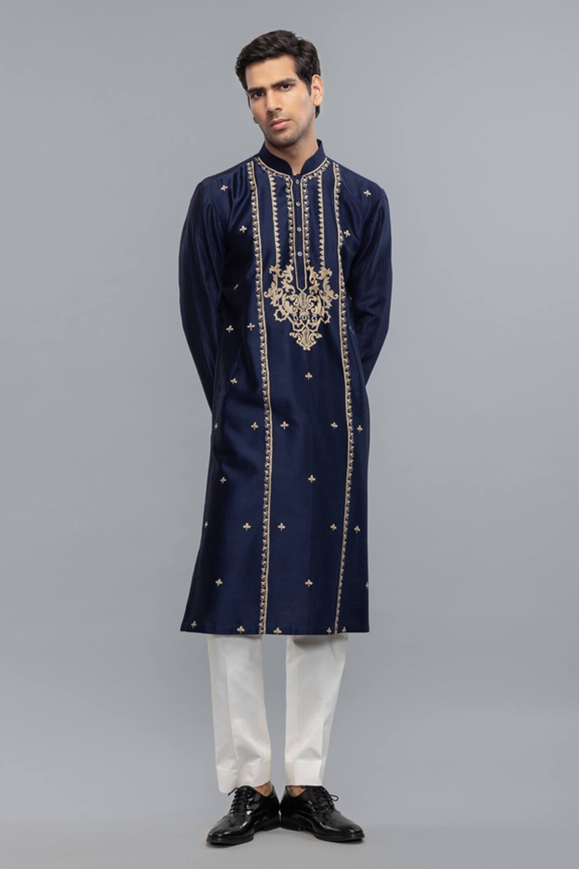 Rohit Bal Indigo Blue Chanderi Embroidered Kurta Set 