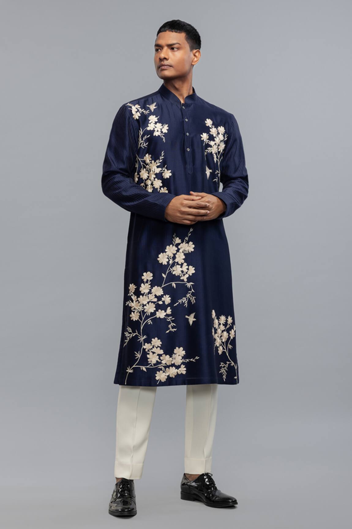 Rohit Bal Indigo Blue Chanderi Embroidered Kurta Set 