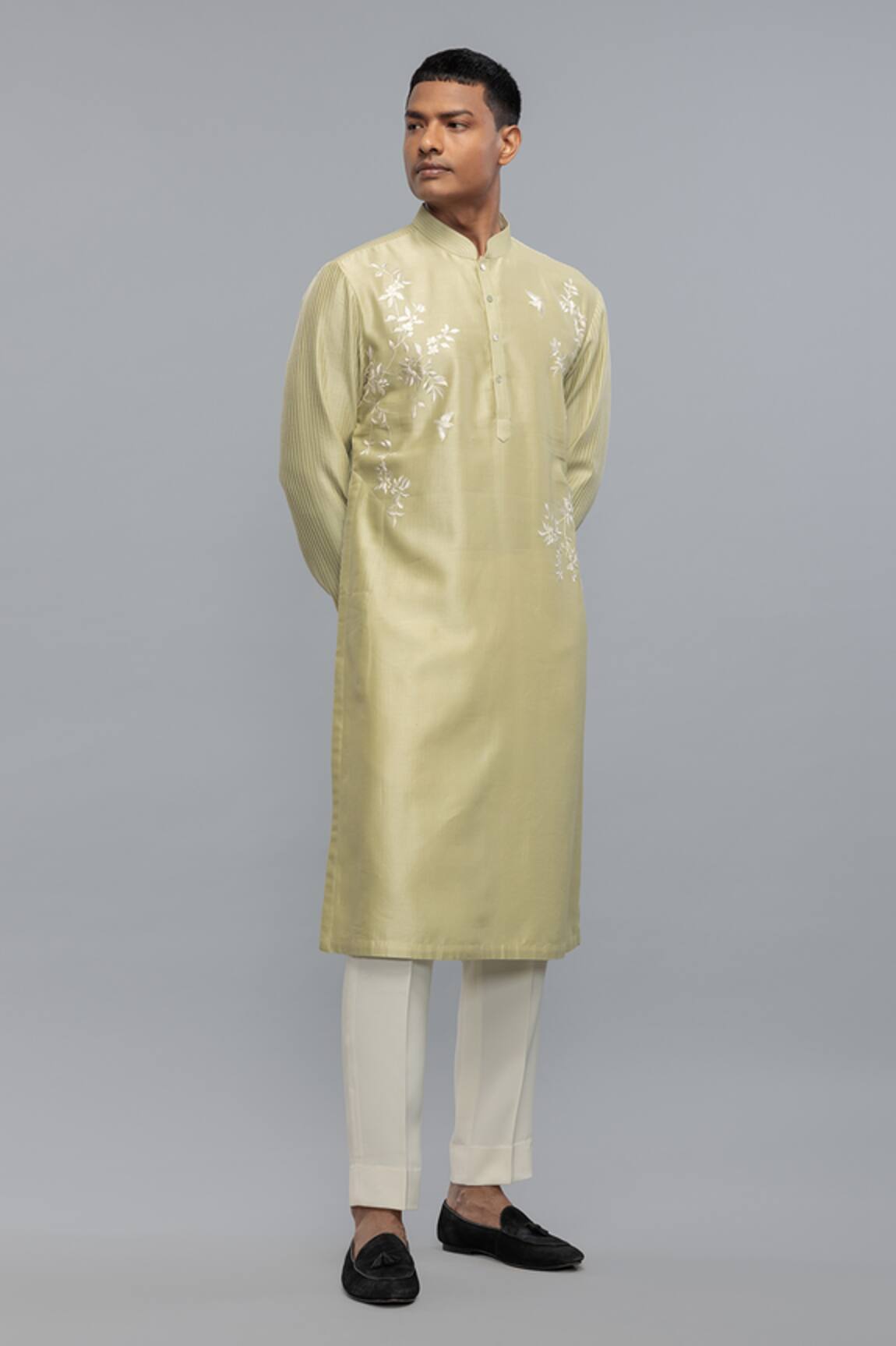 Rohit Bal Sage Green Embroidered Chanderi Kurta Set 