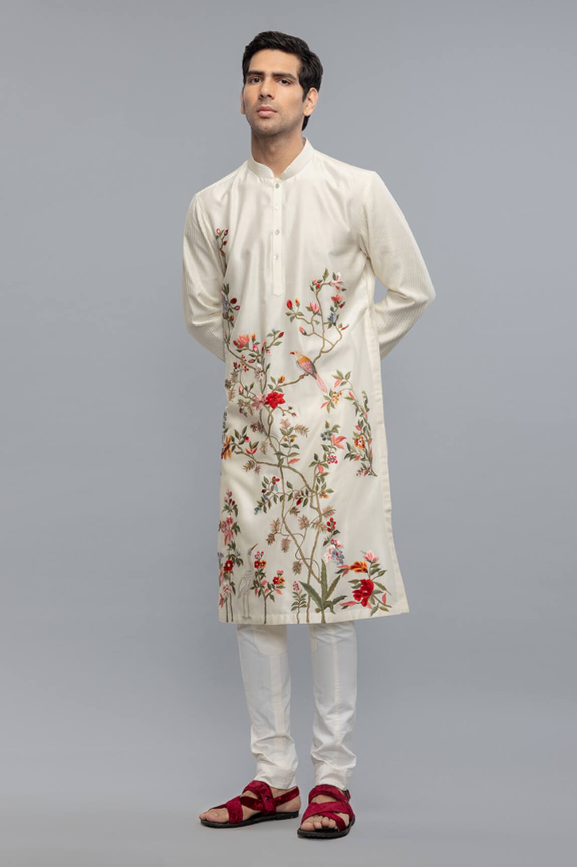 Rohit Bal Ivory Embroidered Chanderi Kurta Set 