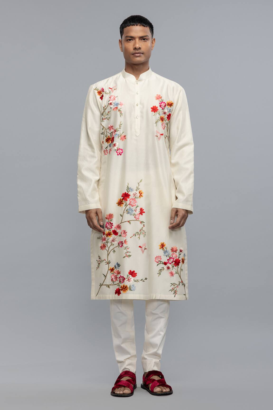 Rohit Bal Ivory Embroidered Chanderi Kurta Set 