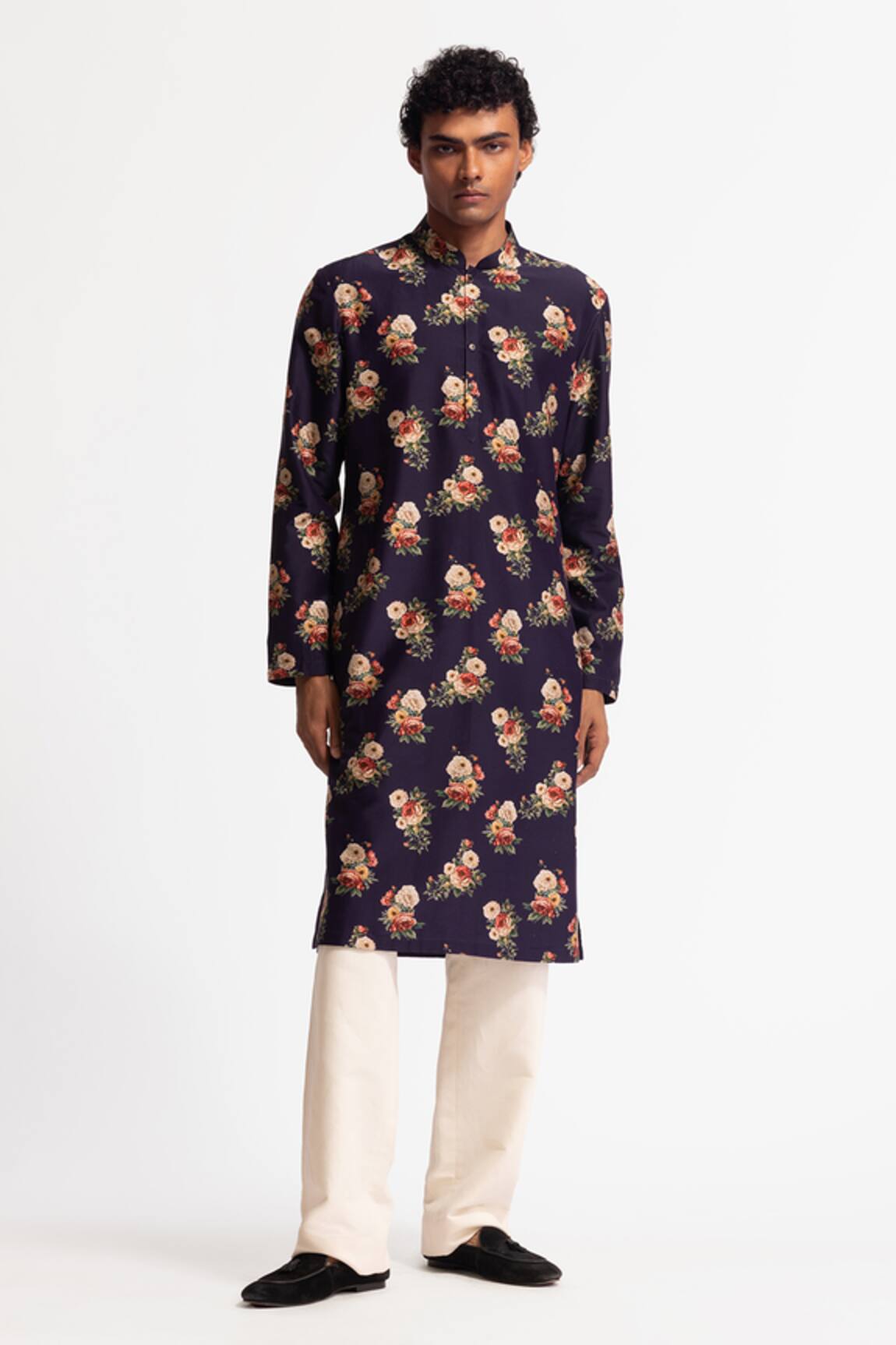 Rohit Bal Indigo Blue Floral Chanderi Kurta Set 