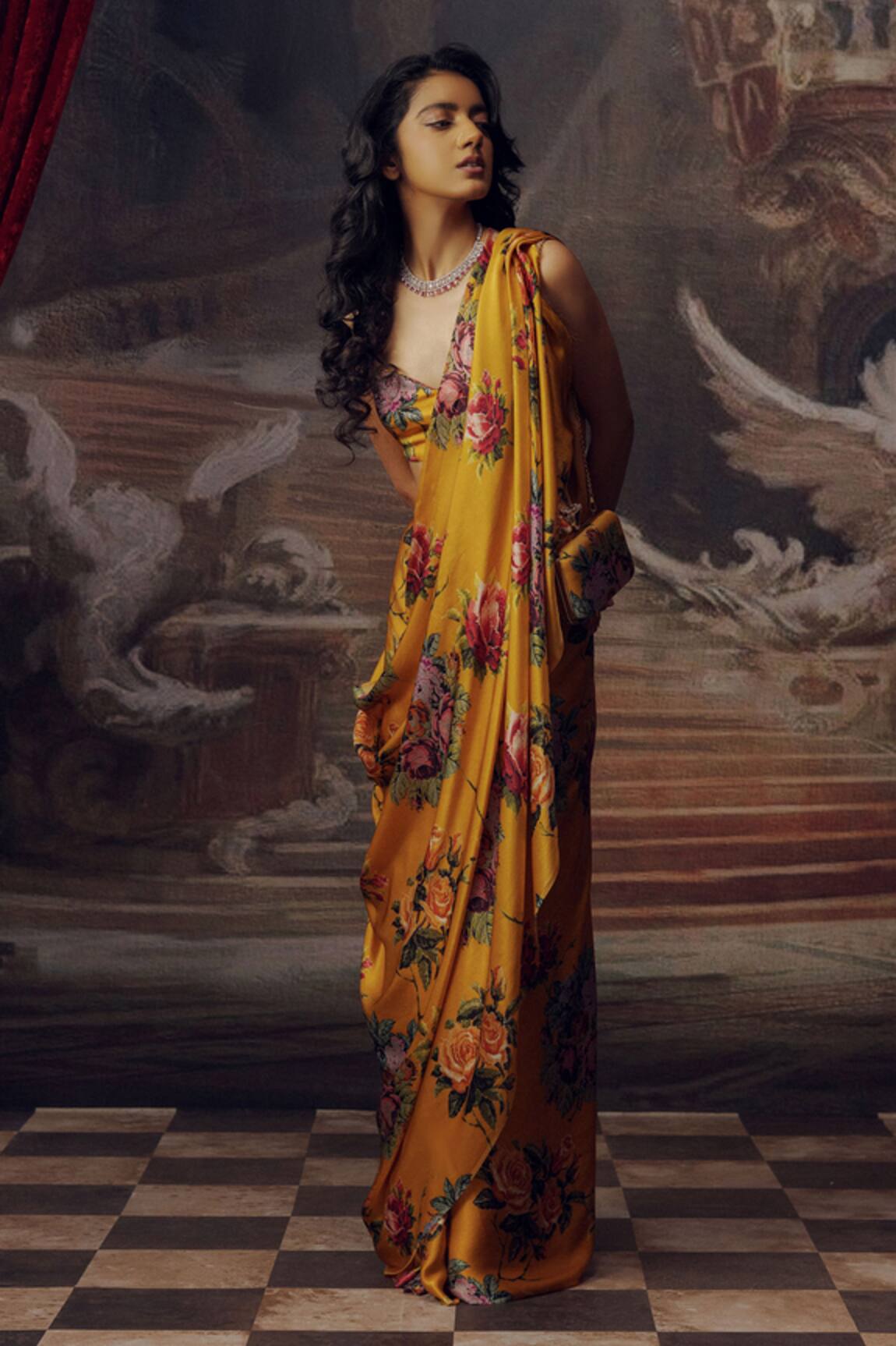 Studio 113 Floral Print Satin Silk Saree 