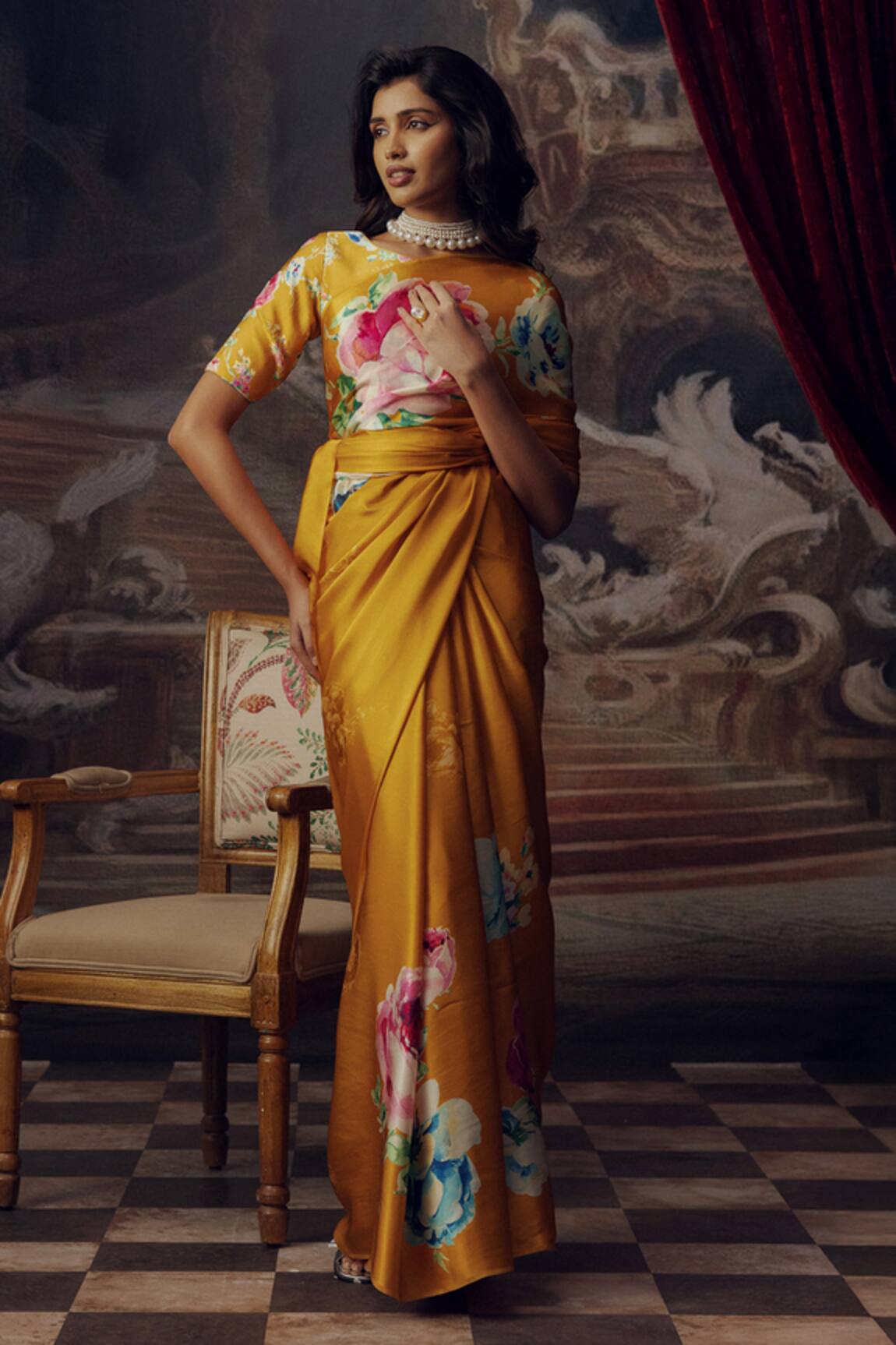 Studio 113 Floral Print Satin Silk Saree 
